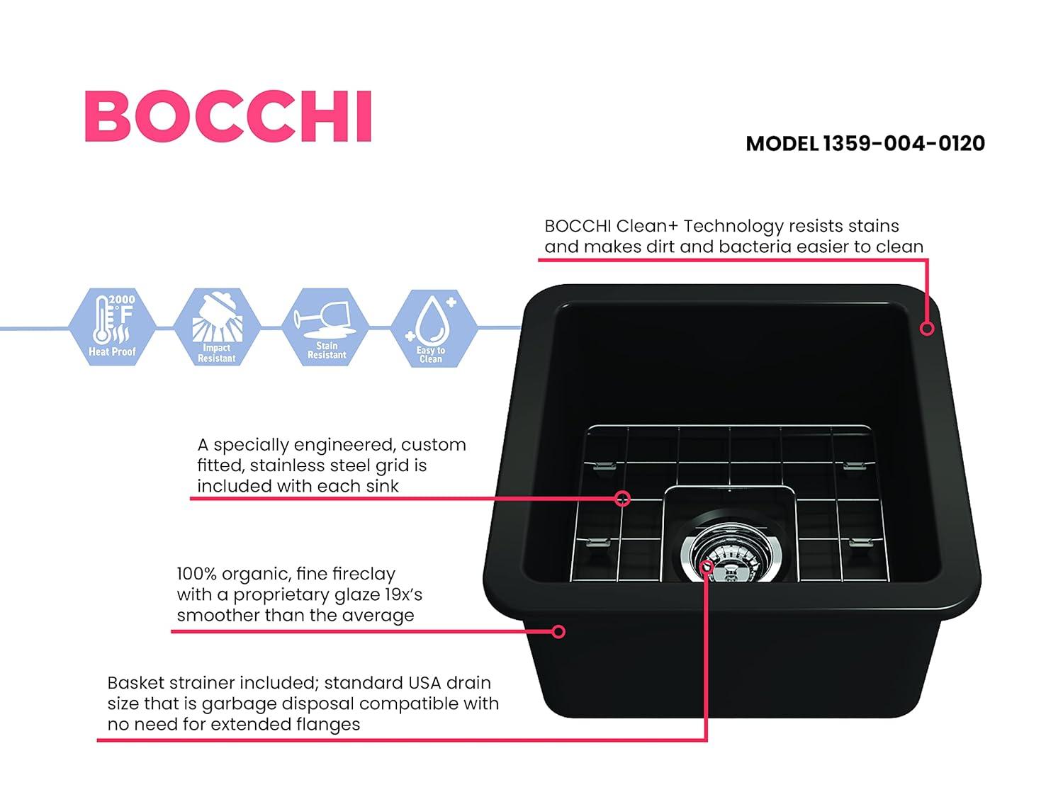 BOCCHI 18'' L Fireclay Kitchen Sink 1359-004-0120