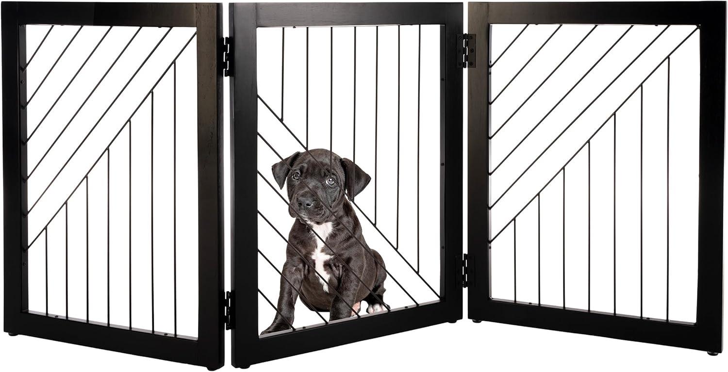 Black Metal Freestanding Foldable Pet Gate for Stairs