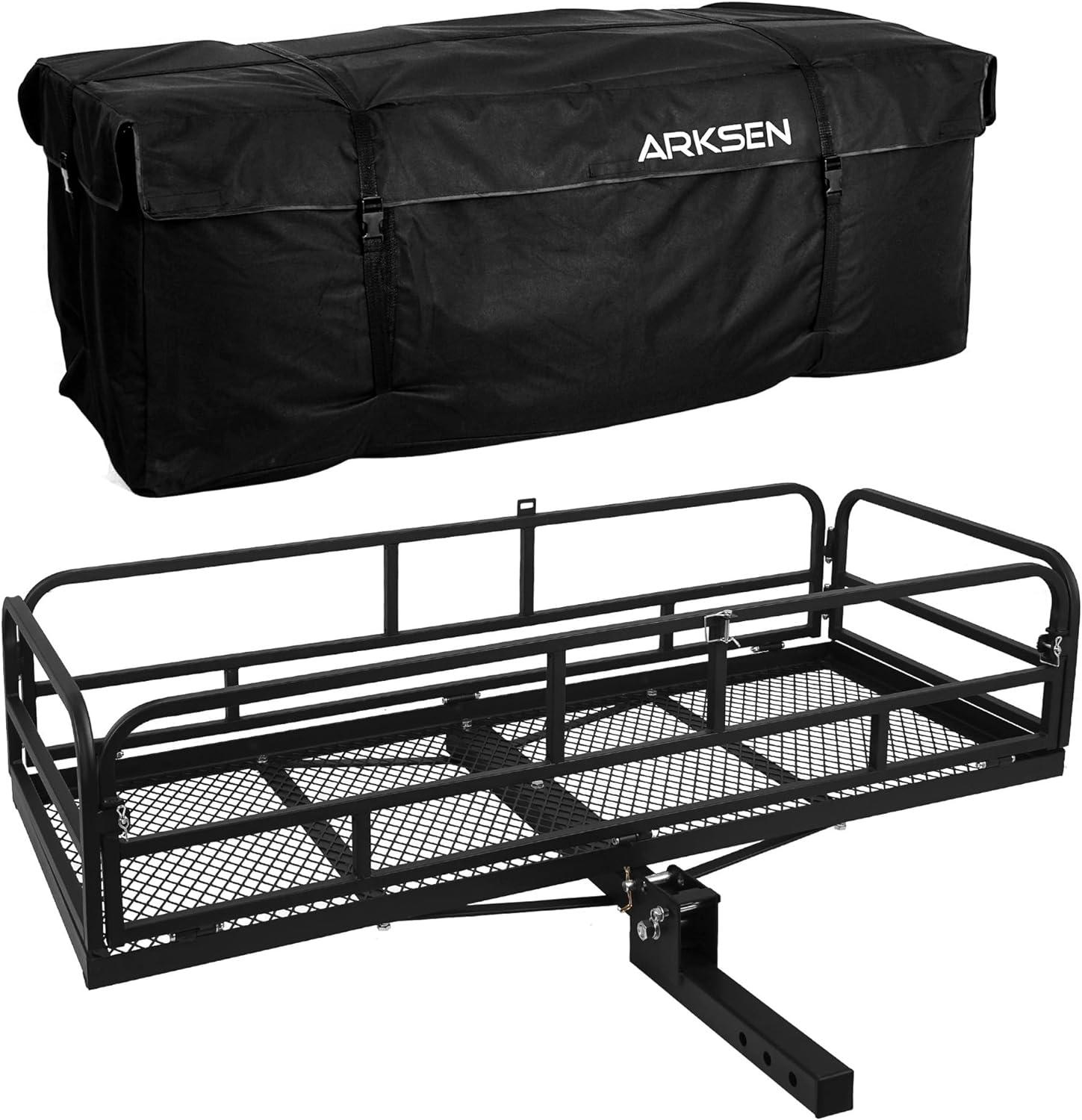 Arksen 60" Cargo Hauler Carrier Hitch Mounted Luggage Basket with Cargo Bag Combo
