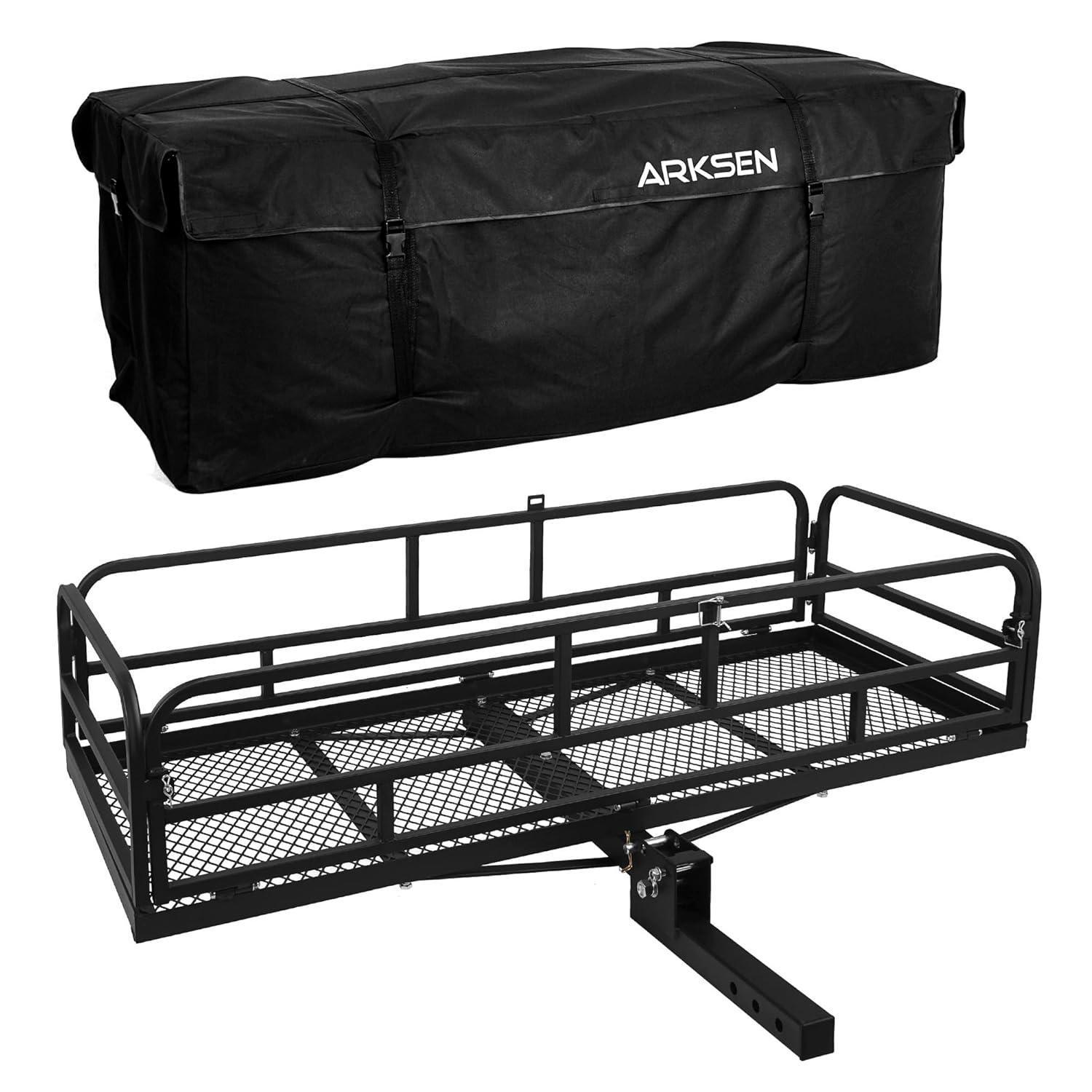 Arksen 60" Cargo Hauler Carrier Hitch Mounted Luggage Basket with Cargo Bag Combo