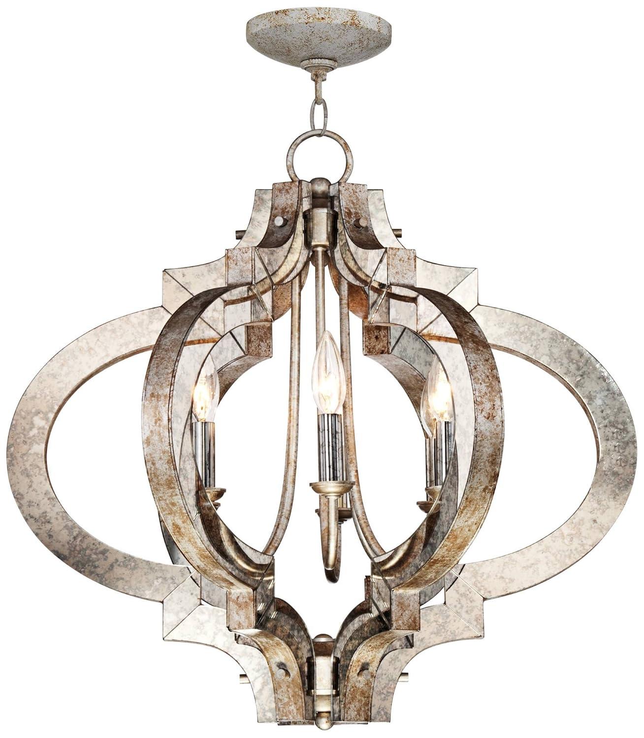 Possini Euro Design Ornament Aged Silver Gold Bronze Chandelier 23 1/4" Wide Industrial 6-Light Fixture for Dining Room Foyer Kitchen Island Entryway