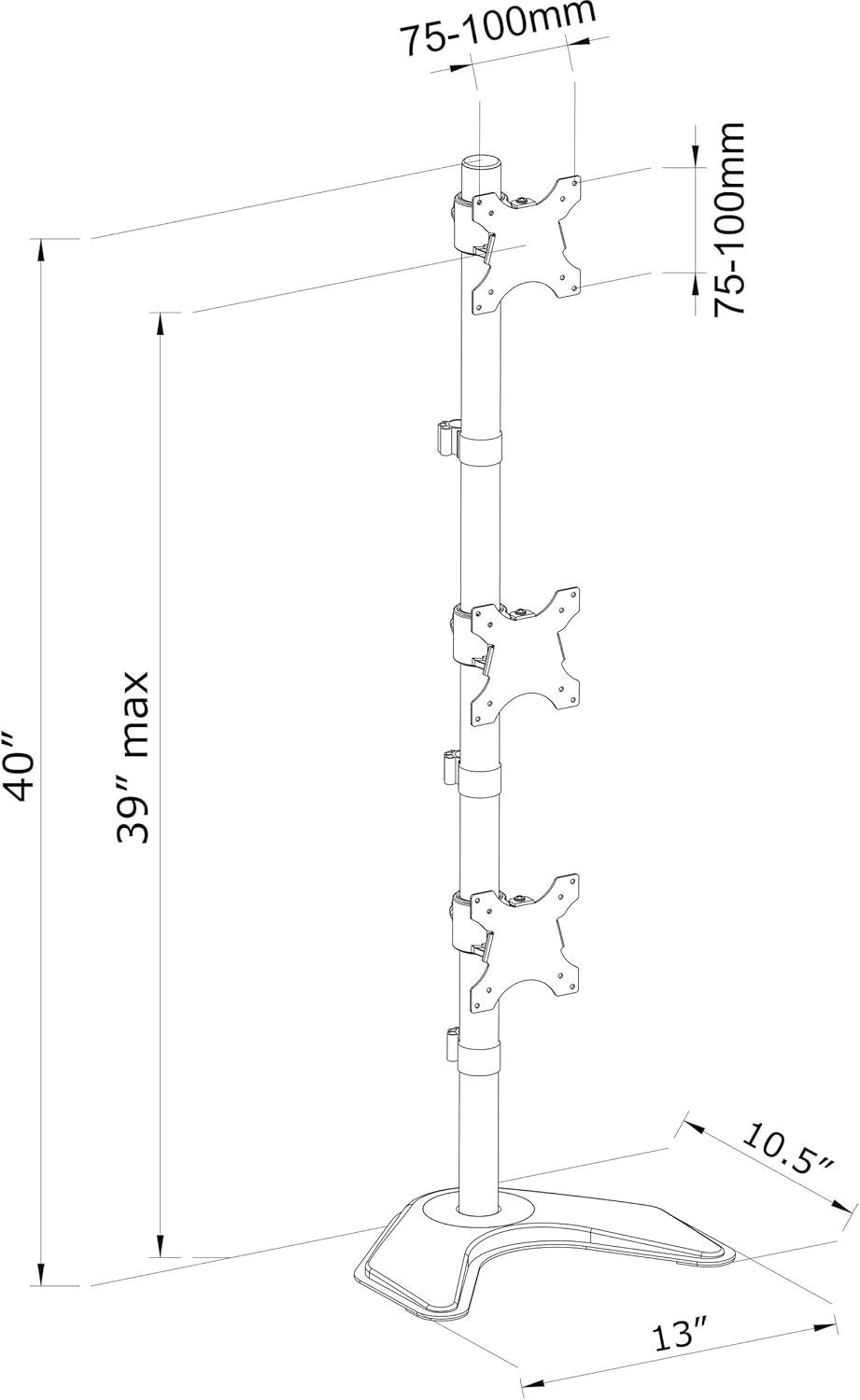 Black Steel and Aluminum Triple Monitor Desk Stand