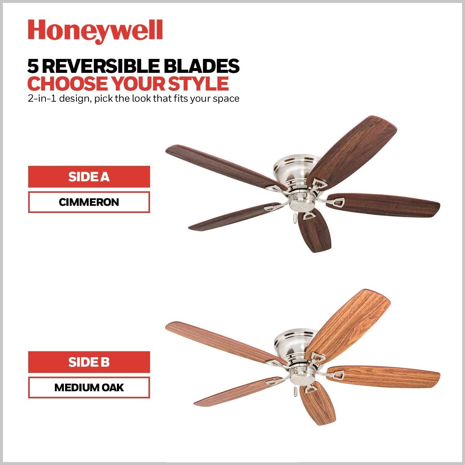 Brushed Nickel 52-Inch Flush Mount Ceiling Fan with Wood Blades