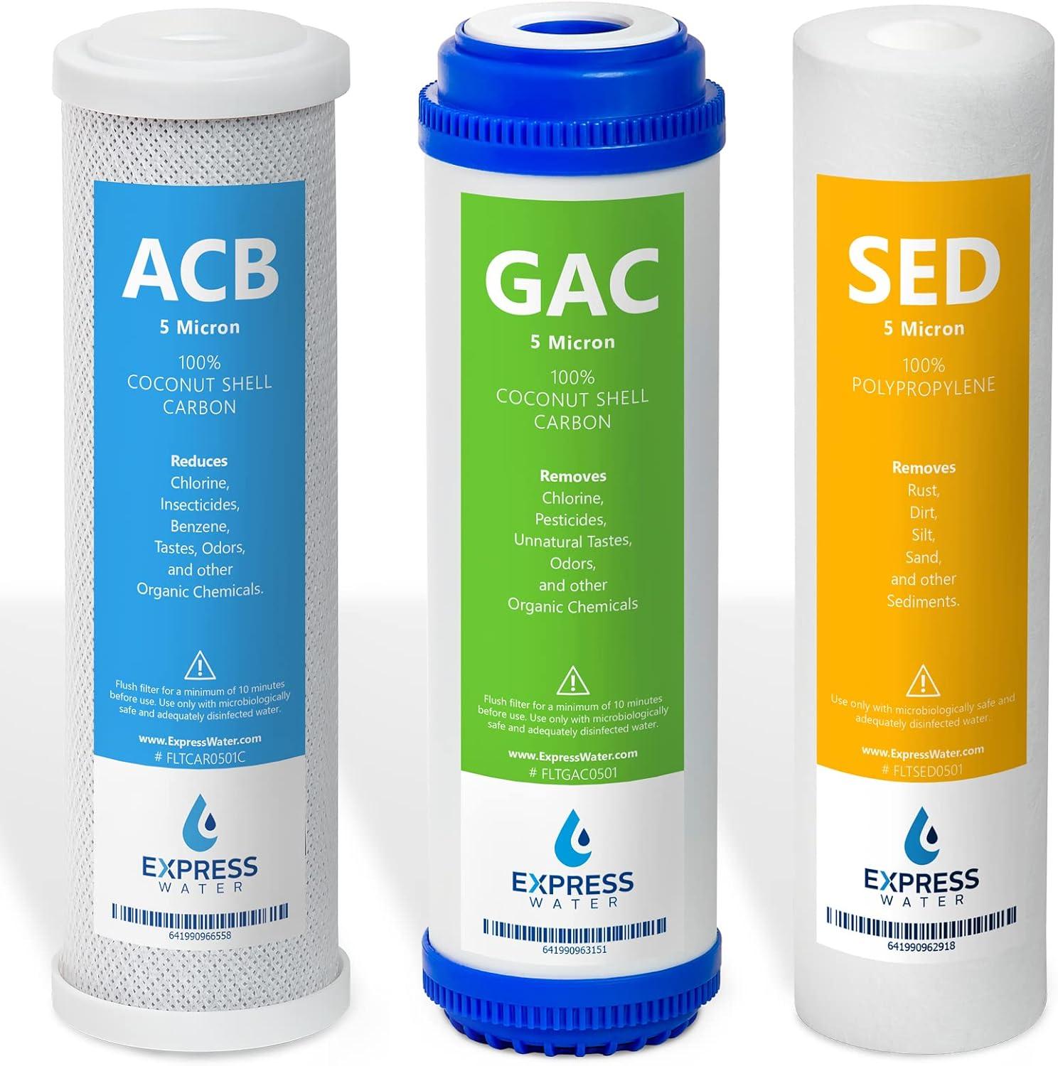 Express Water – 6 Month Reverse Osmosis and Under Sink System Replacement Filter Set – 3 Filters with Carbon (GAC, ACB) and Sediment (SED) – 10 inch Size Water Filters
