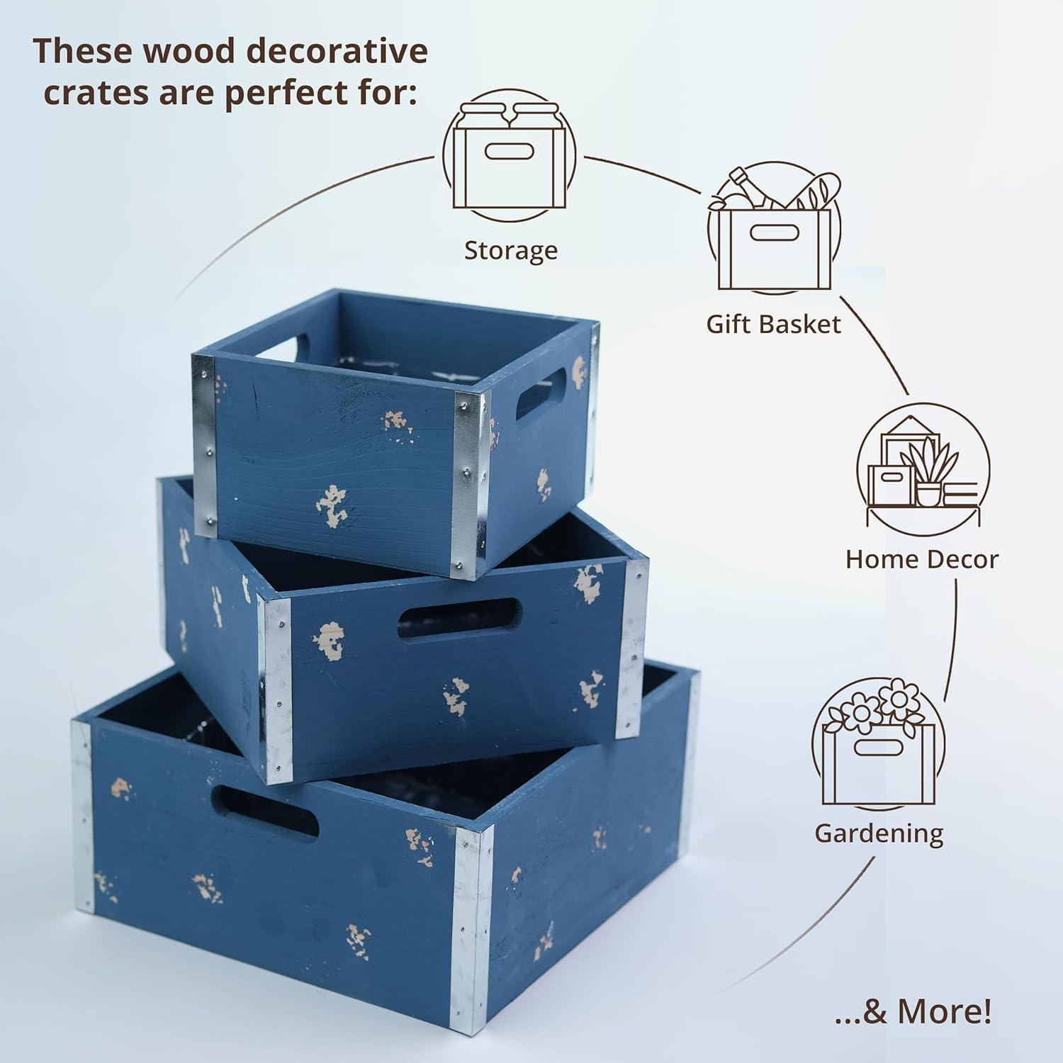 Wald Import Square Distressed Crates - Set of 3