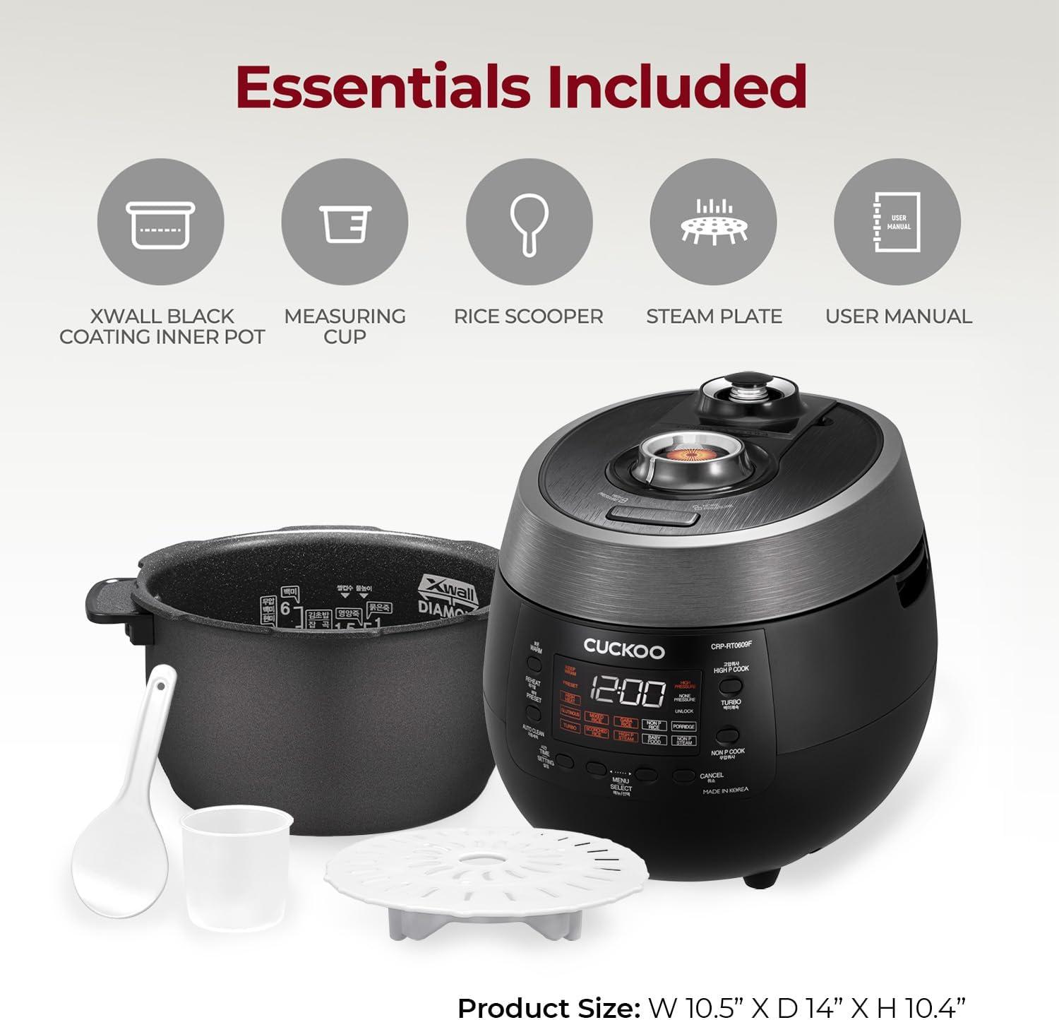 Cuckoo Electronics CUCKOO 6-Cup Twin Pressure Rice Cooker & Warmer with Nonstick Inner Pot, 14 Menu Options, Safe Steam Release, 3 Voice Guide, Auto Clean (Black) CRP-RT0609FB