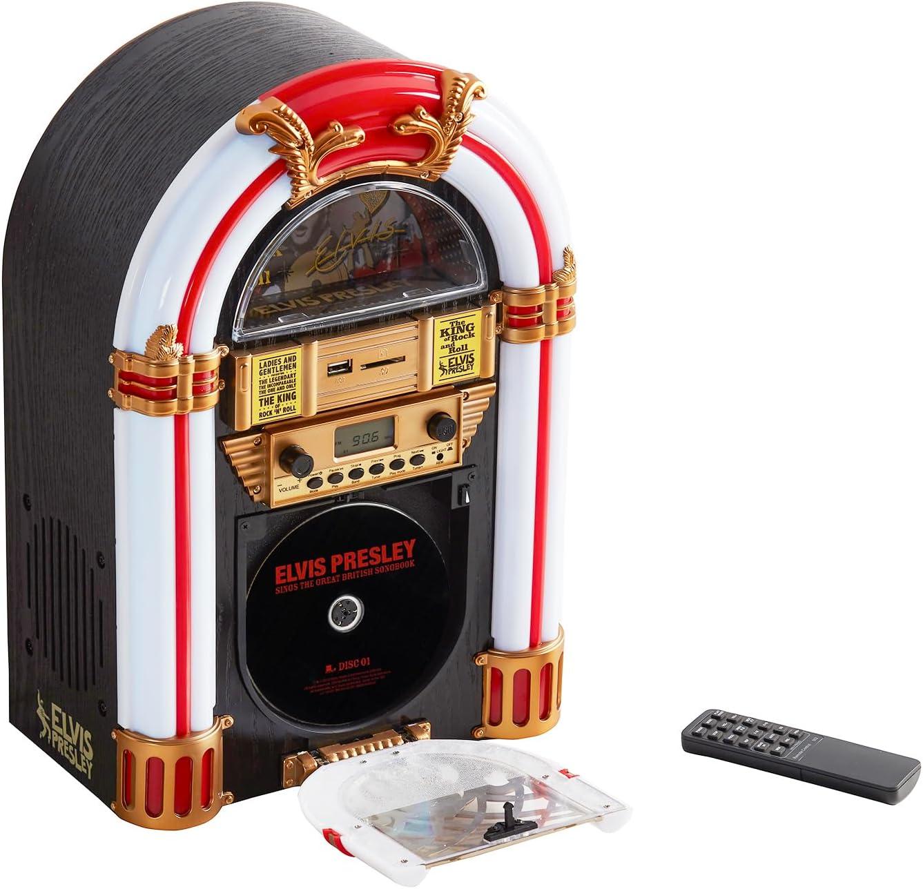 Arkrocket Audio ArkrocketxElvis Presley Mini Jukebox / Tabletop CD Player / Bluetooth Speaker (Black/Gold)