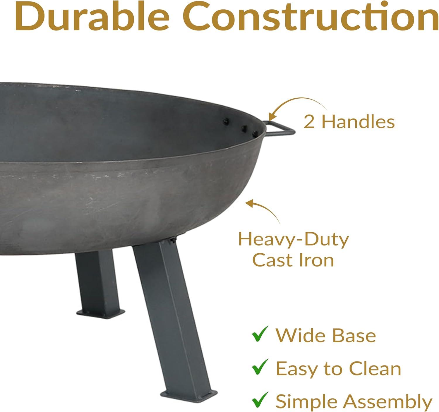 SunnyDaze Decor Union Round Wood-Burning Steel Finish Cast Iron Outdoor Raised Fire Pit Bowl