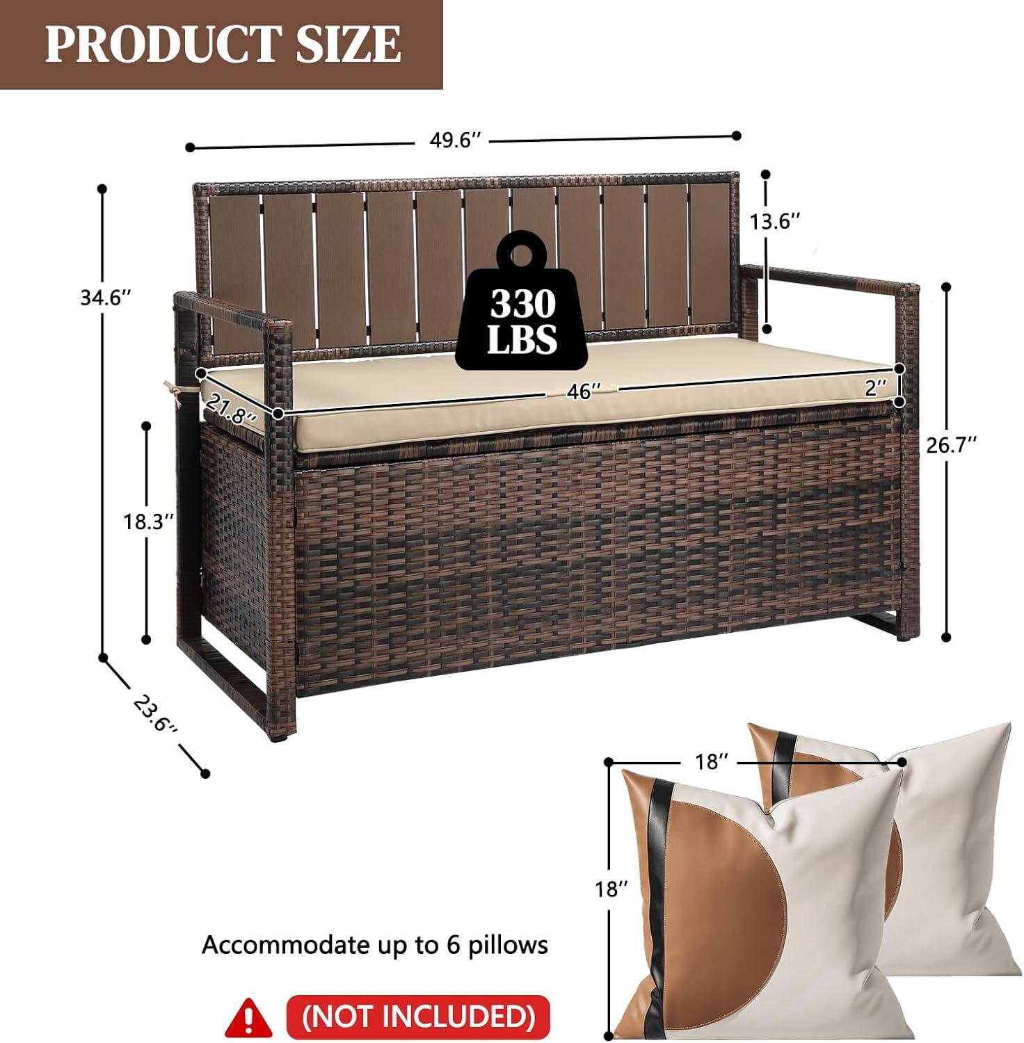 VINGLI 50 inch Outdoor Storage Bench, 70 Gallon Outdoor Bench with Storage Wicker Patio Deck Box, Storage Box for Deck Porch Bench Patio Storage Bench