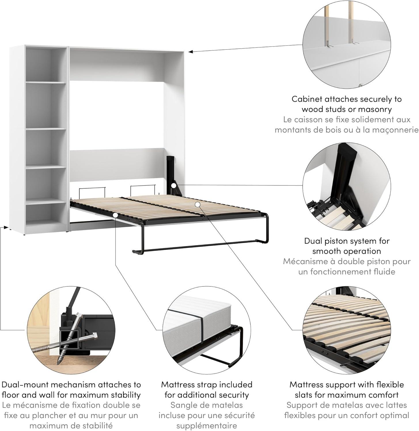 Platinum Gray Full Murphy Bed with Wood Frame and Closet Organizer