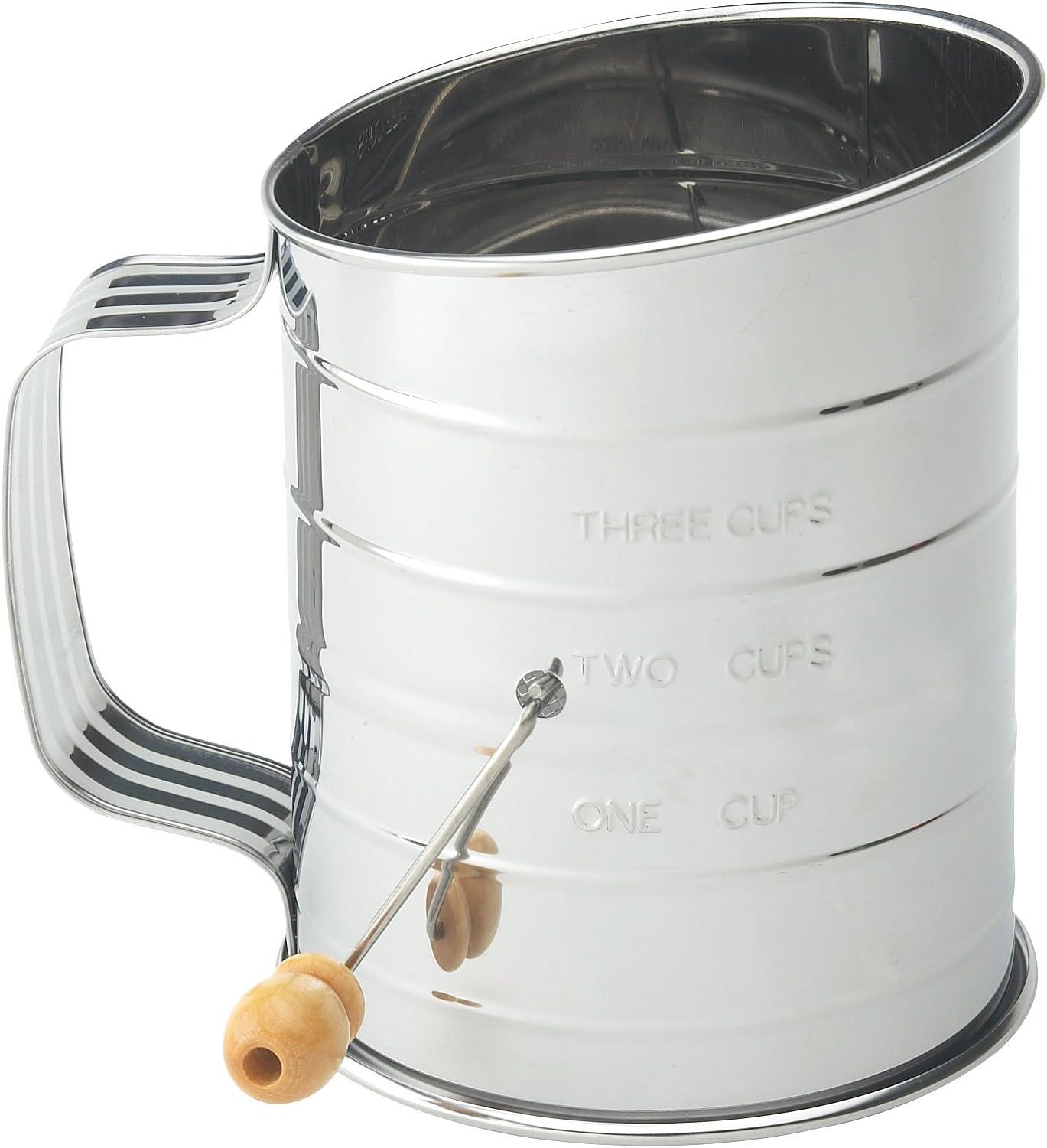 Stainless Steel Hand Crank Flour Icing Sugar Sifter, 3-Cup