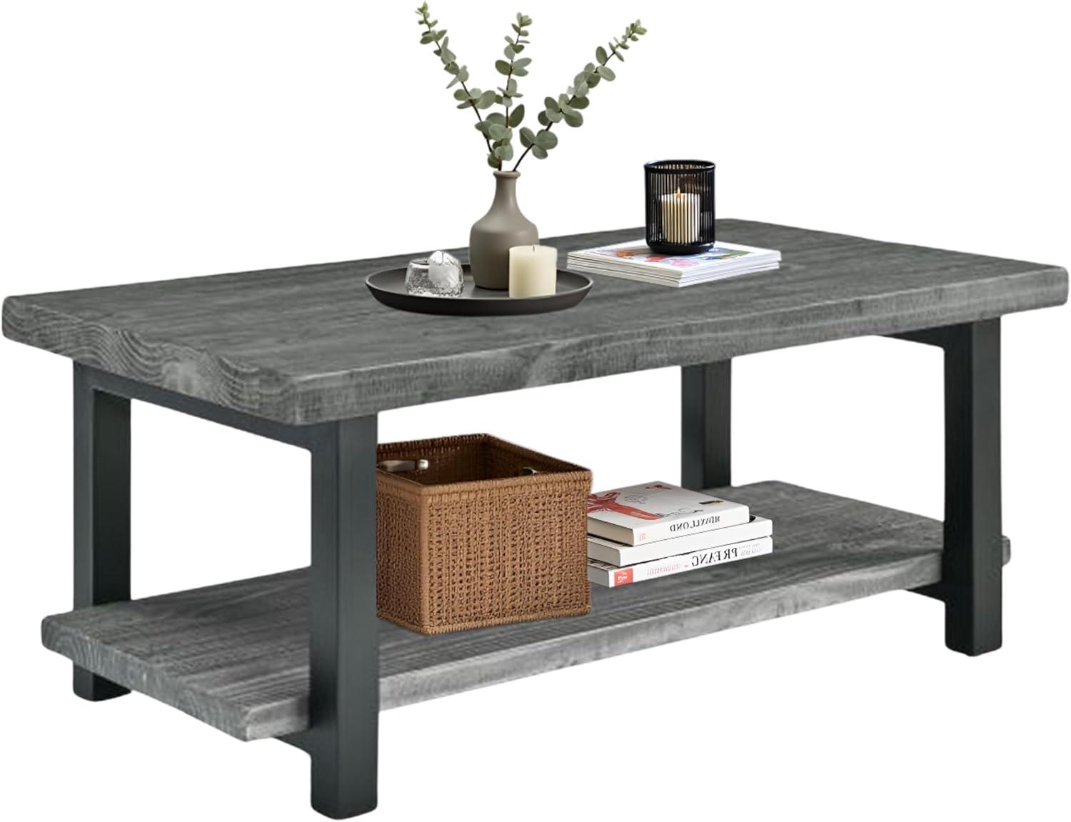 42" Pomona Metal and Reclaimed Wood Coffee Table Slate Gray - Alaterre Furniture