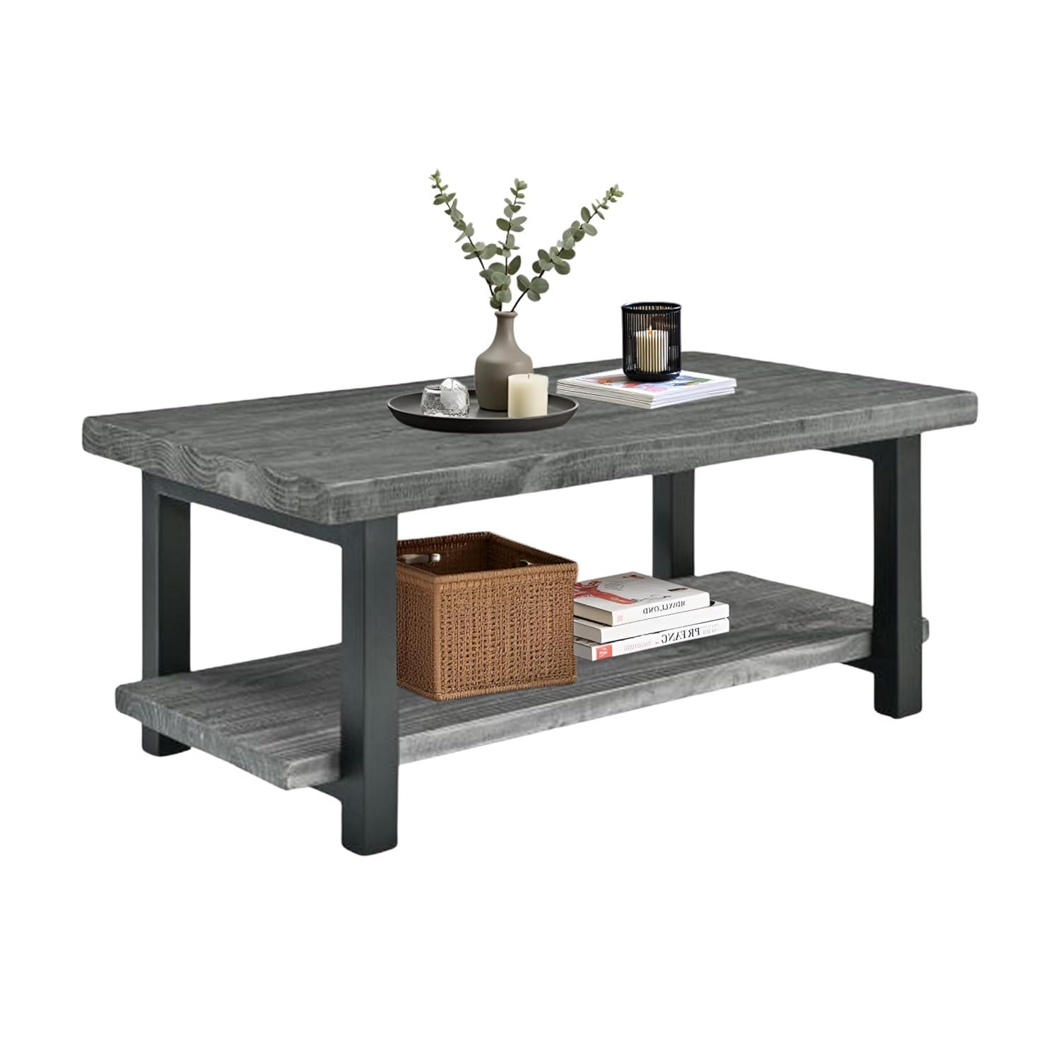 42" Pomona Metal and Reclaimed Wood Coffee Table Slate Gray - Alaterre Furniture