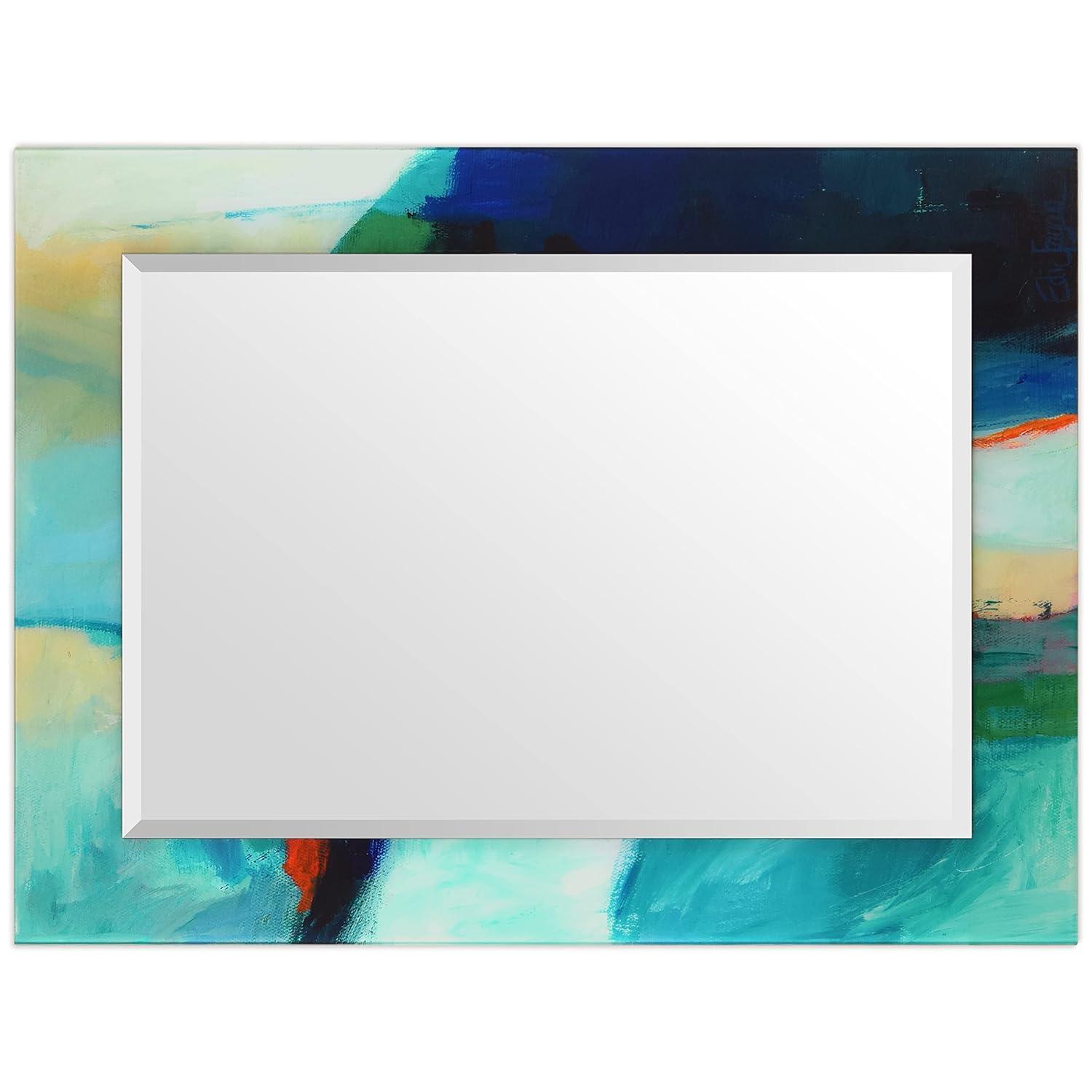 Empire Art Direct TAM-107234-4030 'Sky' Rectangular Beveled Mirror on Free Floating Printed Tempered Art Glass