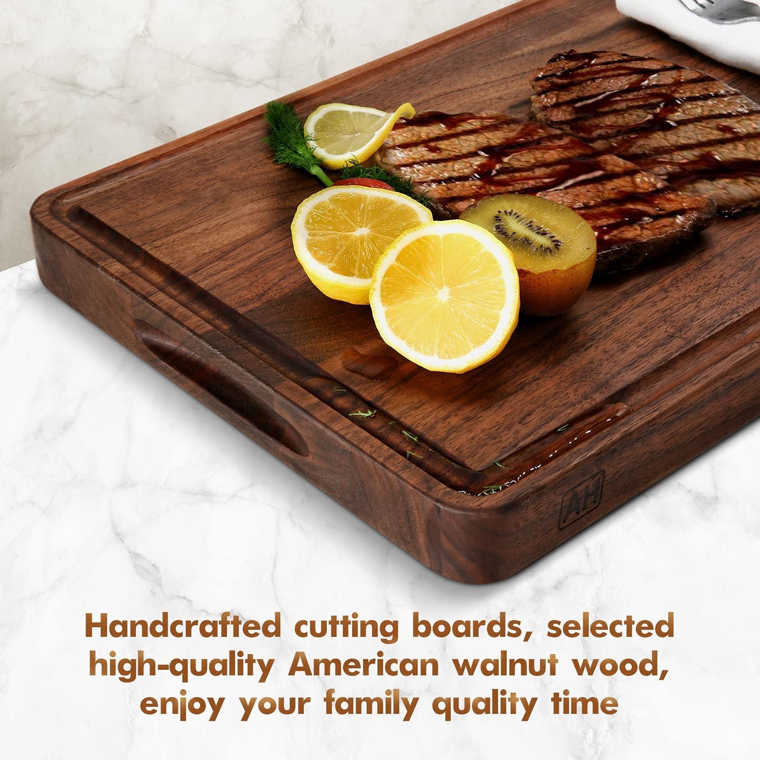 Large Walnut Wood Cutting Board with Juice Groove and Handles