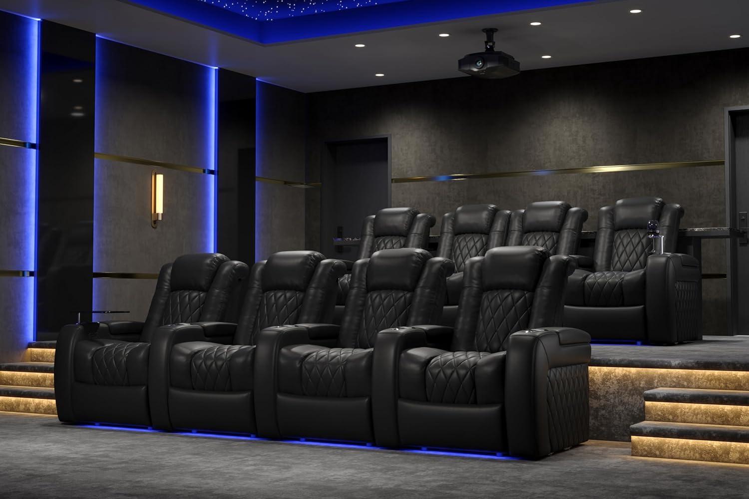 Valencia Tuscany Home Theater Seat - Nappa Leather Power Recliner with Cool Gel Memory Foam, USB-C/USB-A Charging, RGB LED Lights, Adjustable Lumbar & Headrest (Row of 2, Black)
