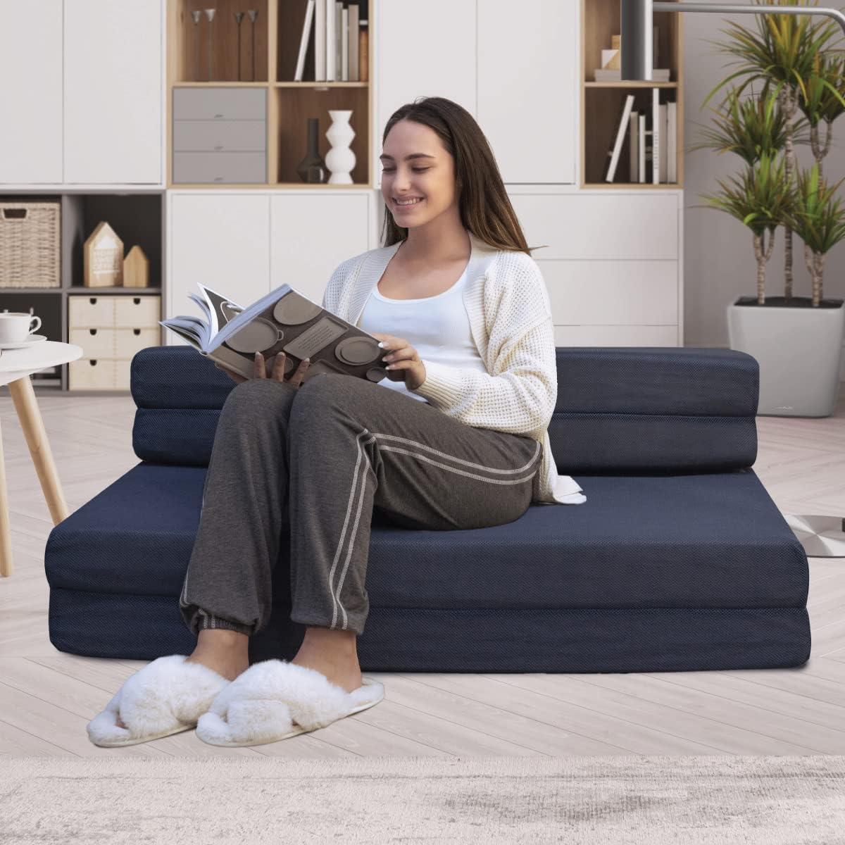 Milliard Tri-Fold Foam Folding Mattress and Sofa Bed for Guests (Full)