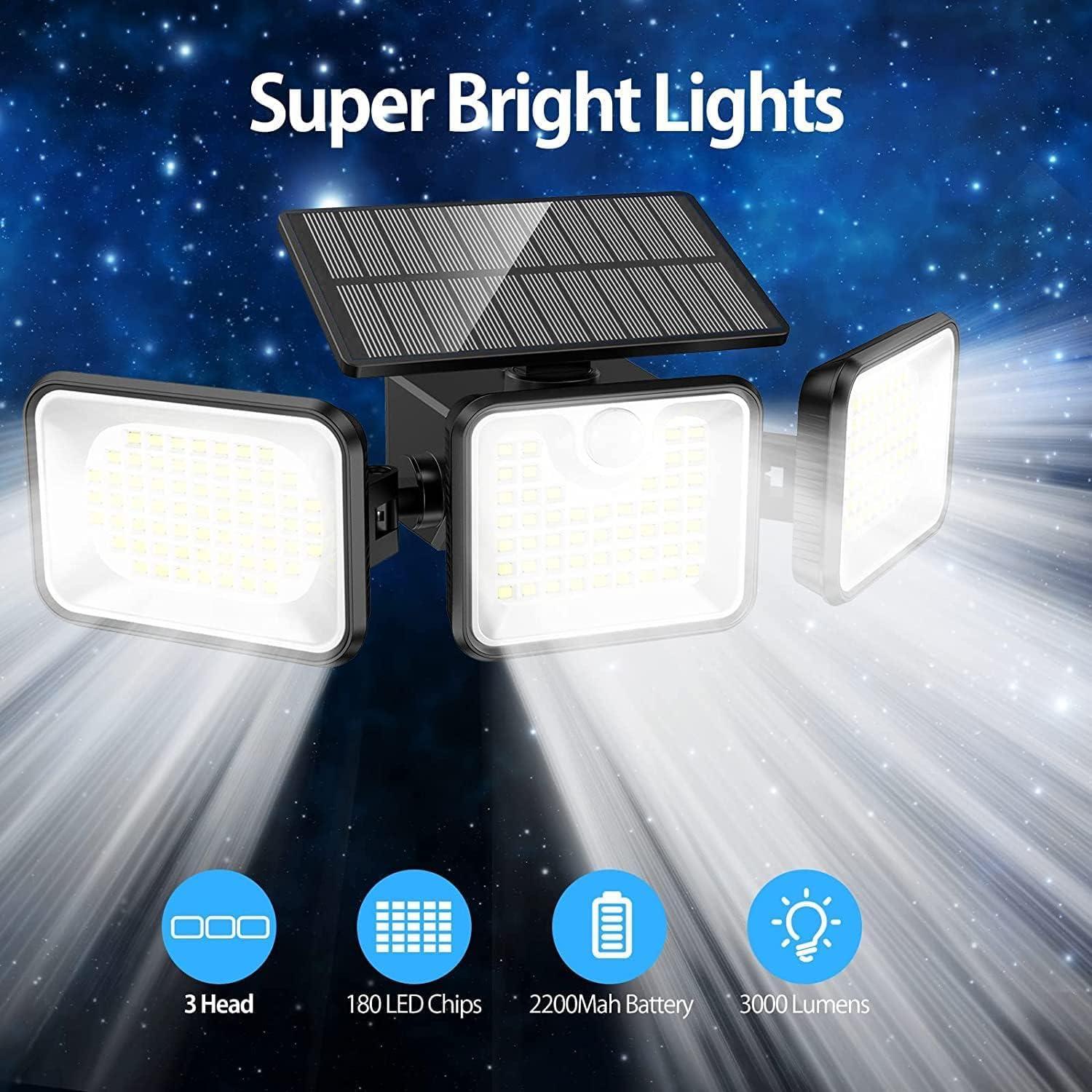 Black Solar-Powered Motion Sensor Outdoor Flood Lights with Adjustable Heads