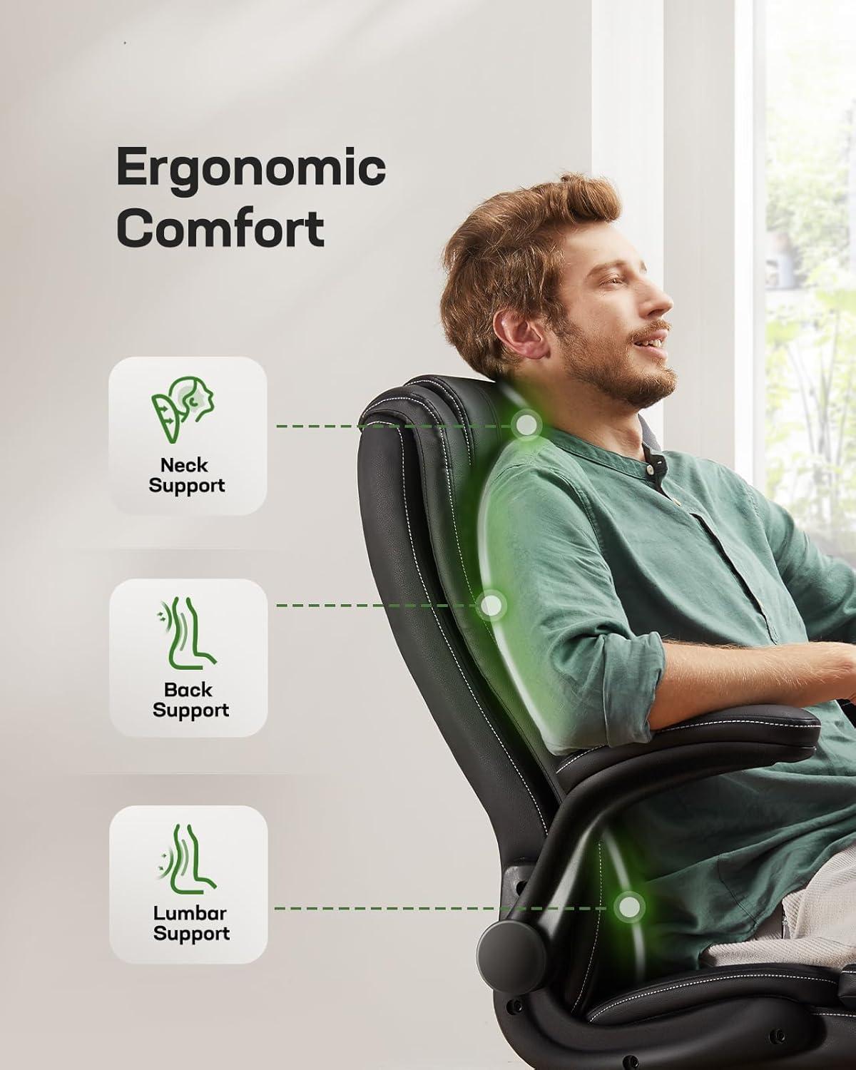 Black Ergonomic Leather Executive Swivel Office Chair with Adjustable Arms