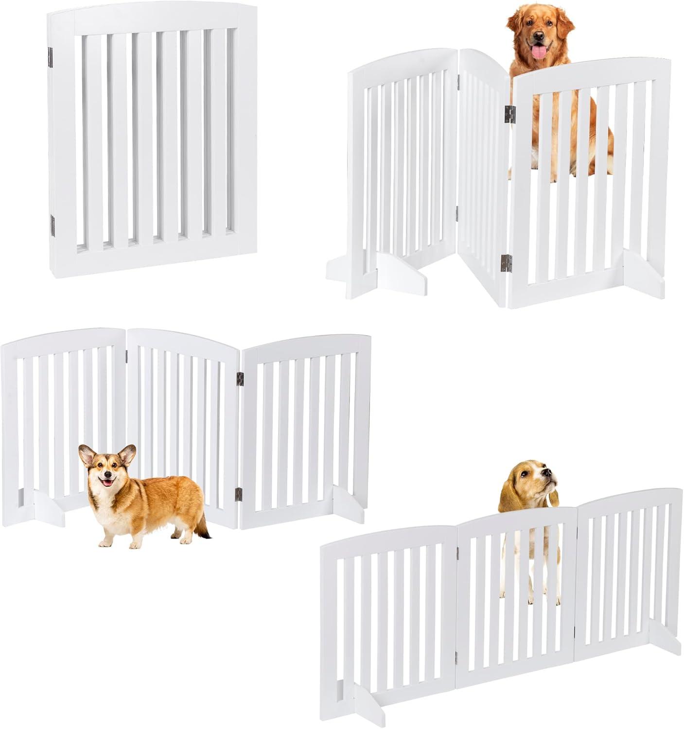 Dog Gate Pet Gate Indoor for Stairs Doorways 82x24 Inch 4 Panels Dog Fence Extra Wide Wooden