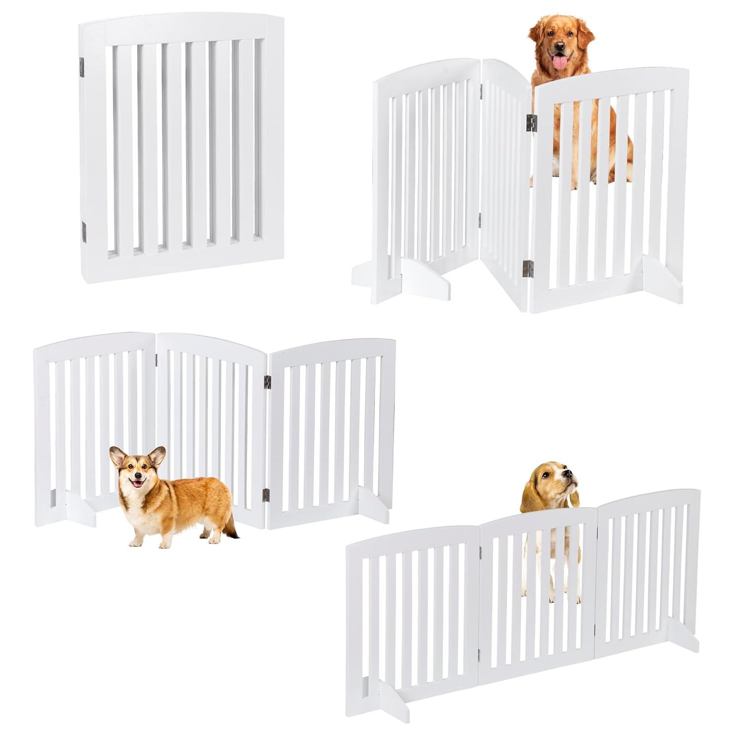 Dog Gate Pet Gate Indoor for Stairs Doorways 82x24 Inch 4 Panels Dog Fence Extra Wide Wooden