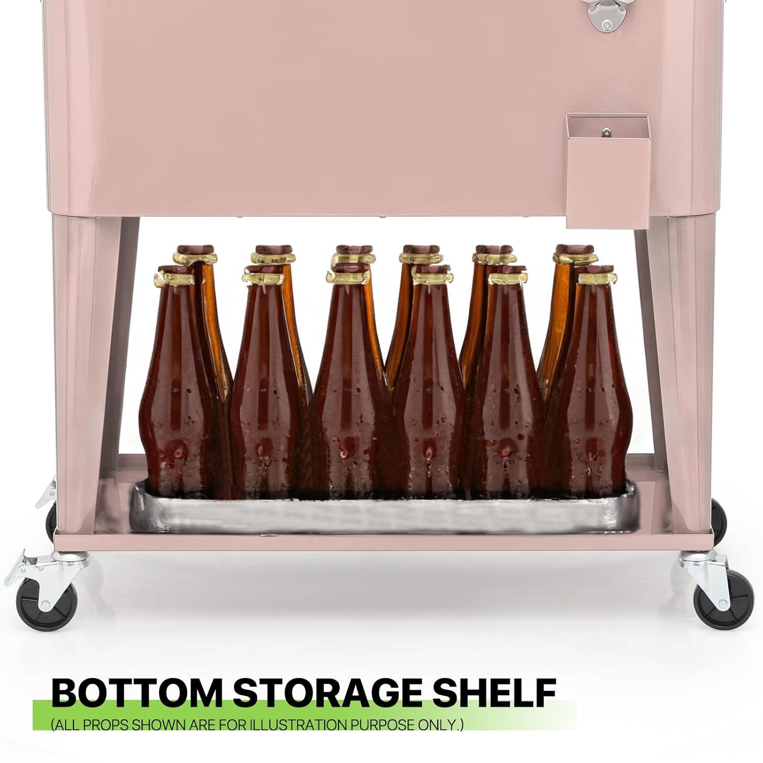 Bring Home Furniture Outdoor 80 Qt Rolling Cooler Cart, with Bottle Opener + Storage Shelf Camping Beverage Ice Chest