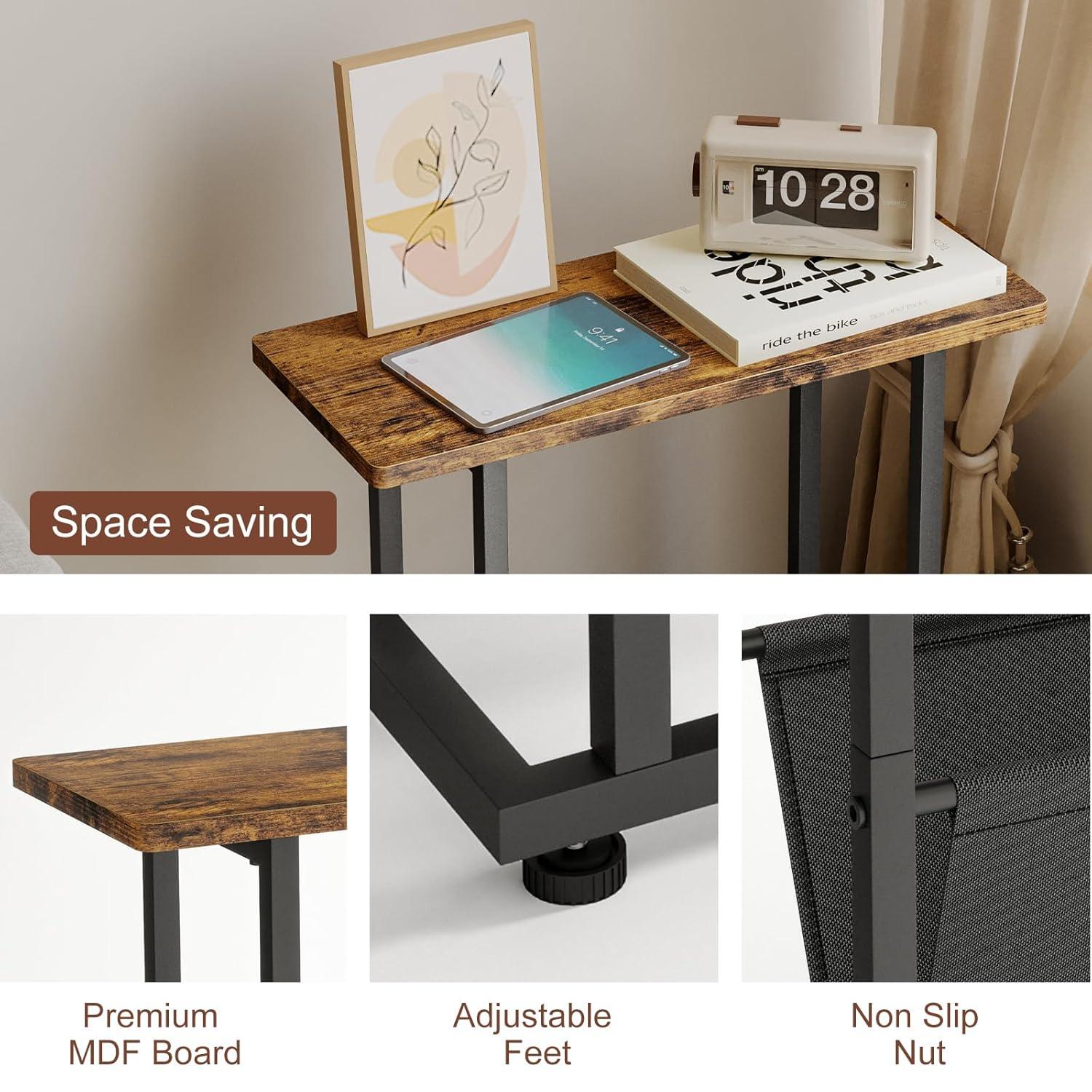 Narrow Side Table, Nightstand with Storage Shelf, Slim Magazine Table for Small Spaces, Narrow Side Snack Couch, End Table for living room, bedroom, hallway, Rustic Brown