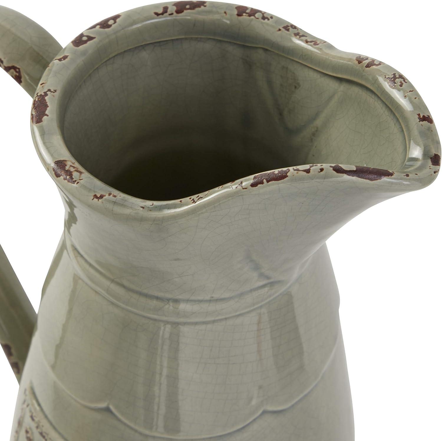 DecMode 10"W, 13"H Porcelain Farmhouse Decorative Jar, Grey, 1 - Piece