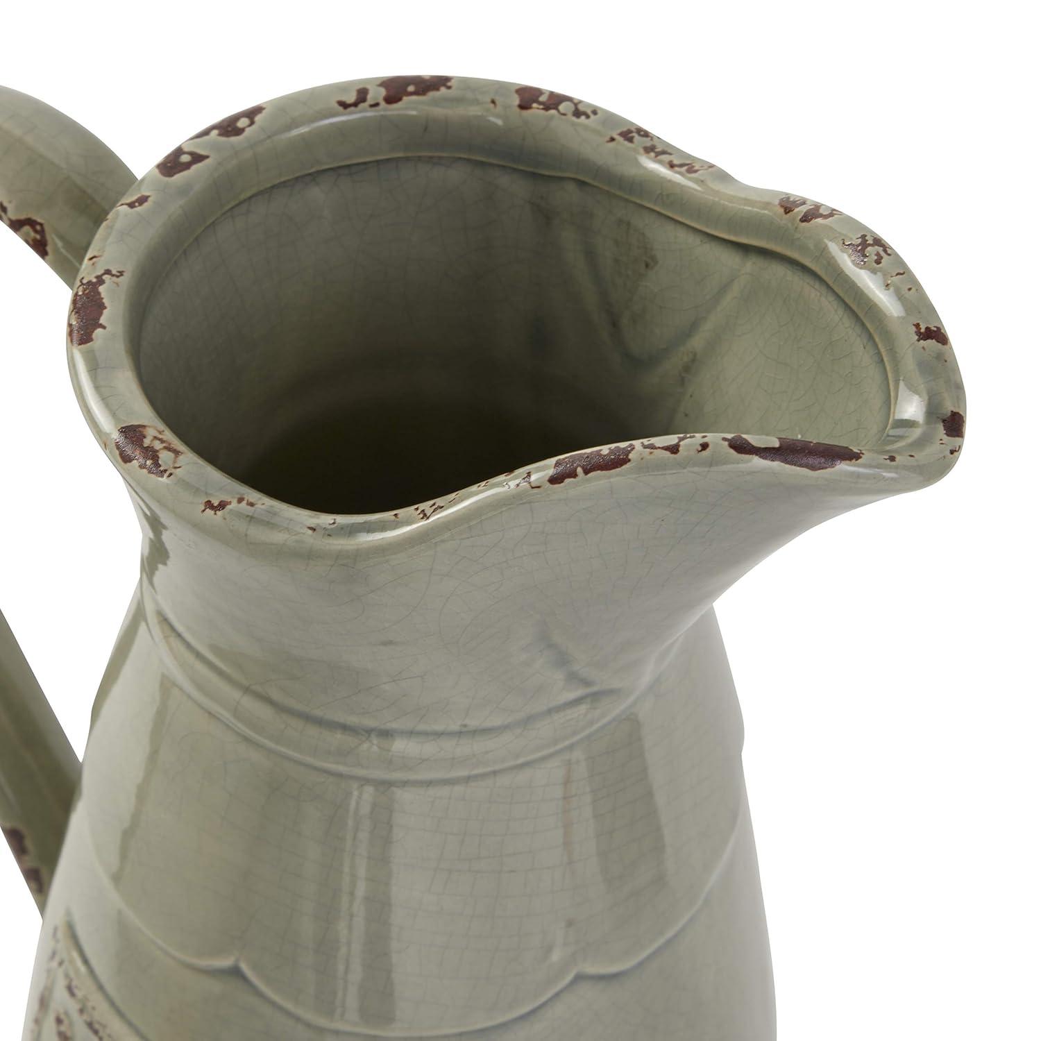 DecMode 10"W, 13"H Porcelain Farmhouse Decorative Jar, Grey, 1 - Piece