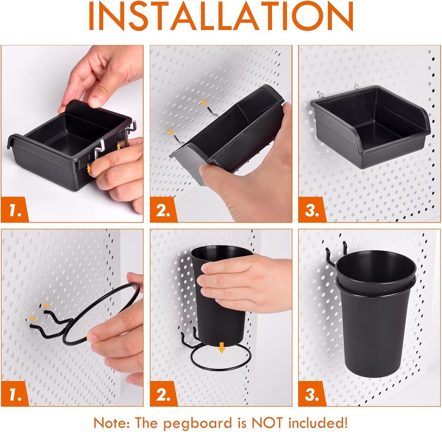 G.Core 12-Pack Pegboard Bins & Cups with Hooks, Plastic Peg Board Accessories for Organizing Tools