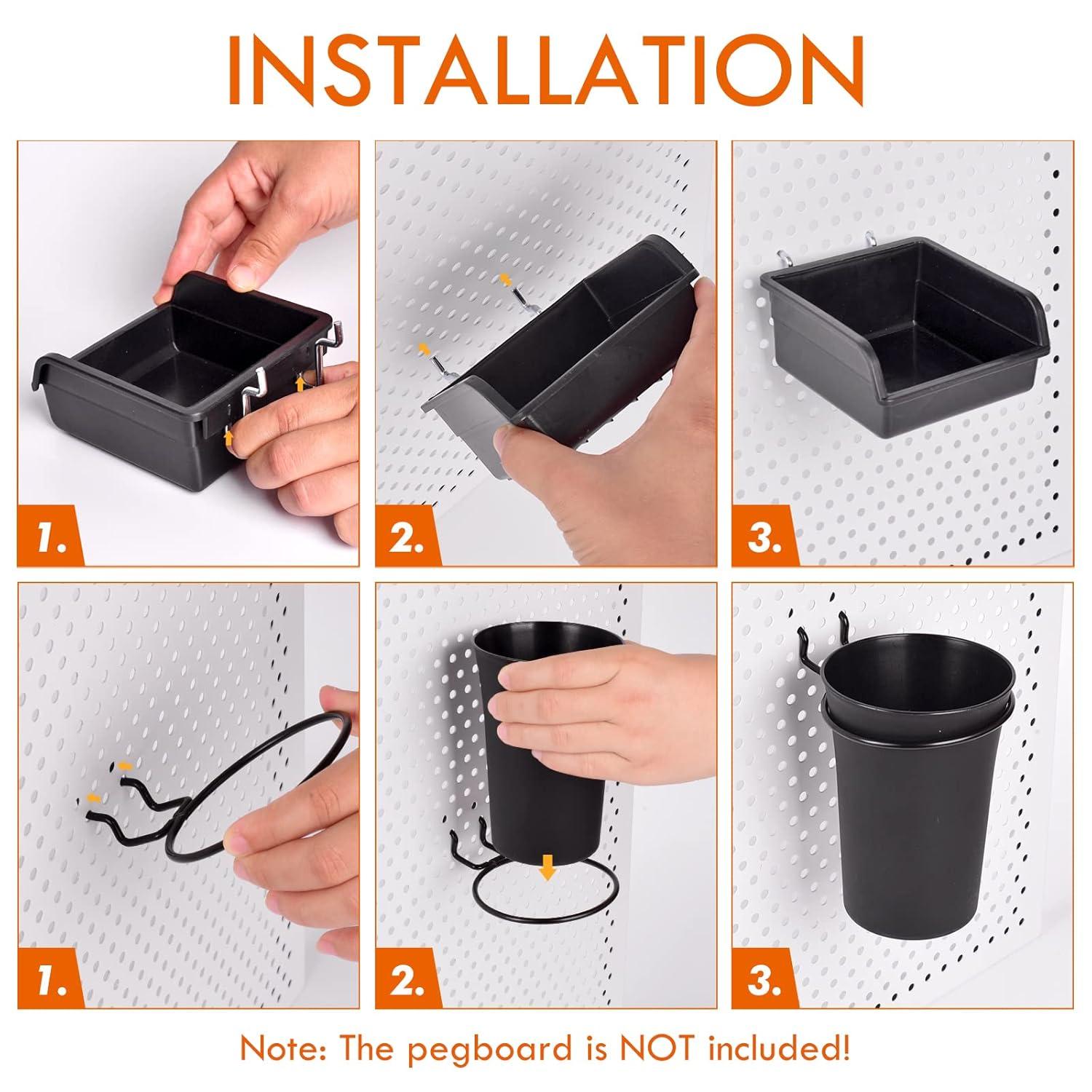 G.Core 12-Pack Pegboard Bins & Cups with Hooks, Plastic Peg Board Accessories for Organizing Tools