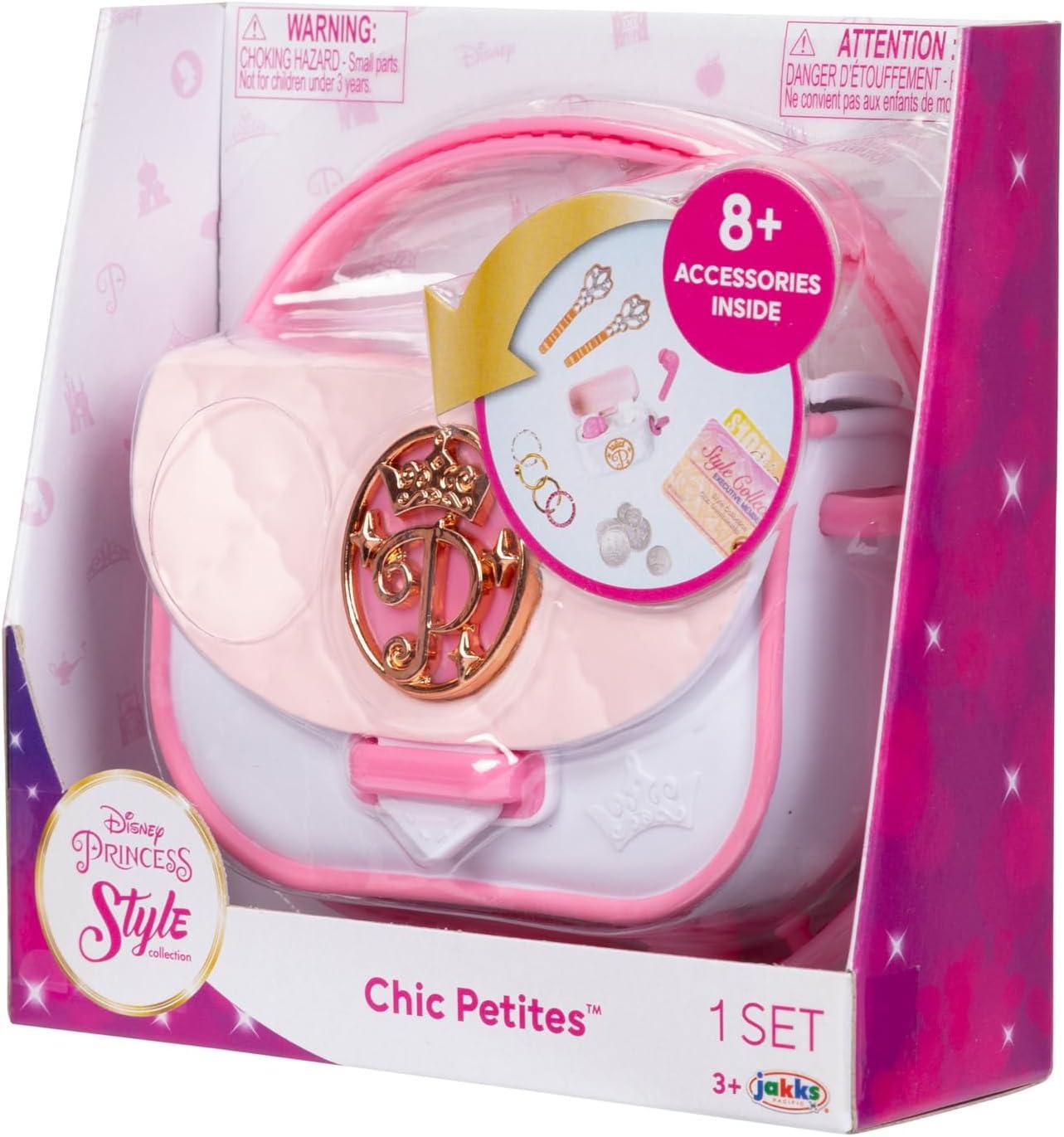 Disney Princess Style Collection Girls Purse Pretend Play Chic Petite Bag A - Mini Soft Vinyl Handbag for Girls with 5+ Accessories for Girls Ages 3 and Up