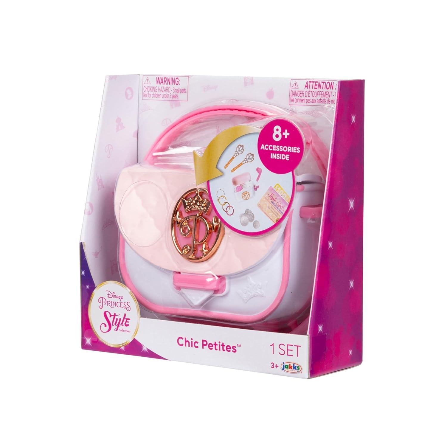 Disney Princess Style Collection Girls Purse Pretend Play Chic Petite Bag A - Mini Soft Vinyl Handbag for Girls with 5+ Accessories for Girls Ages 3 and Up