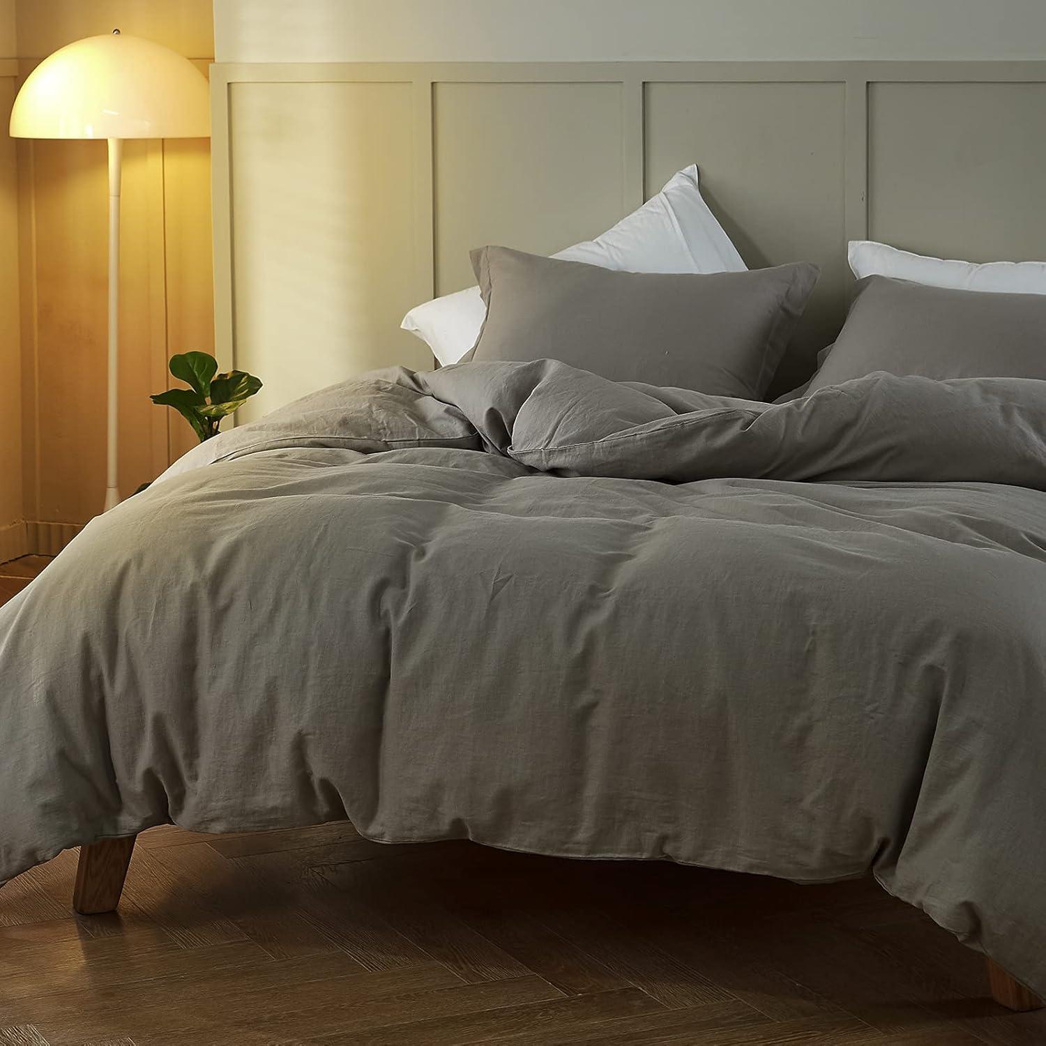 Full/Queen Natural Flax Cotton Blend Duvet Cover Set