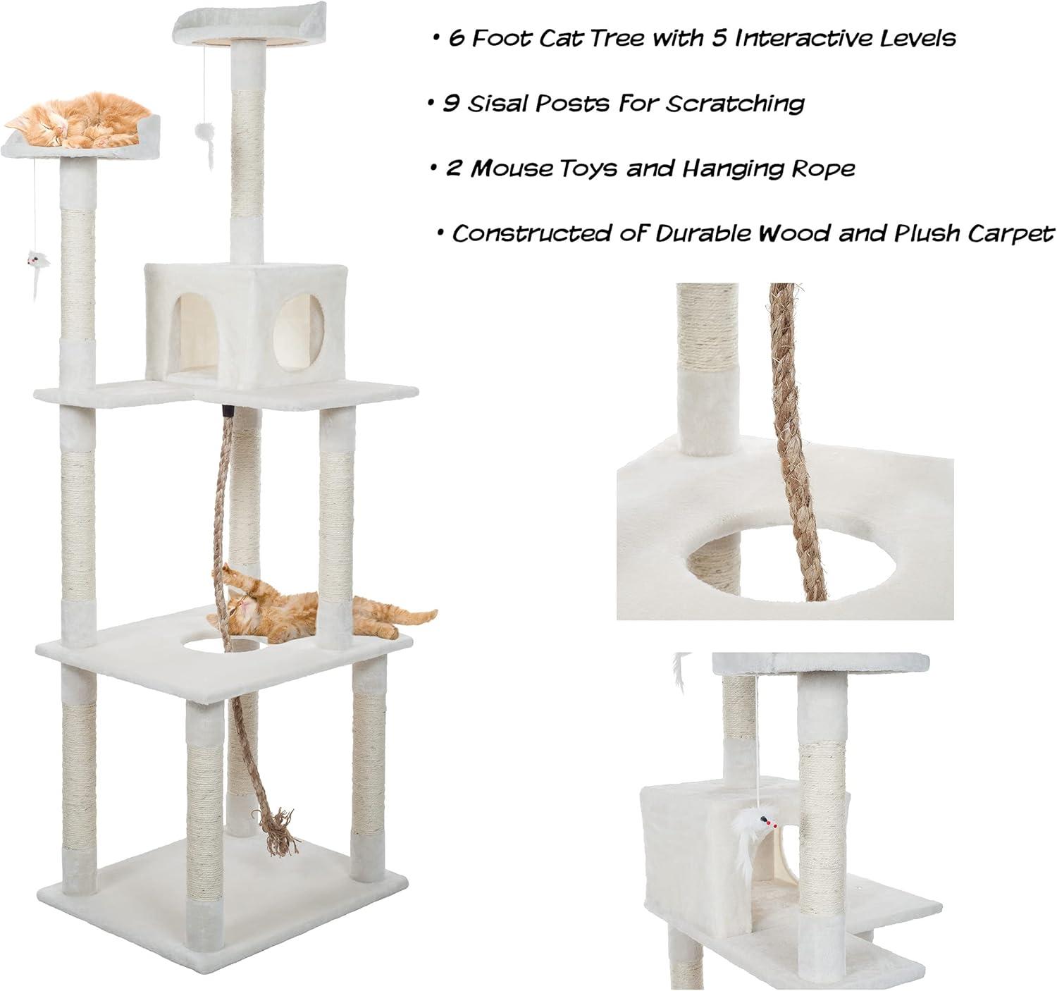 PetMaker 6 Foot Cat Tree with Scratch Posts in Ivory
