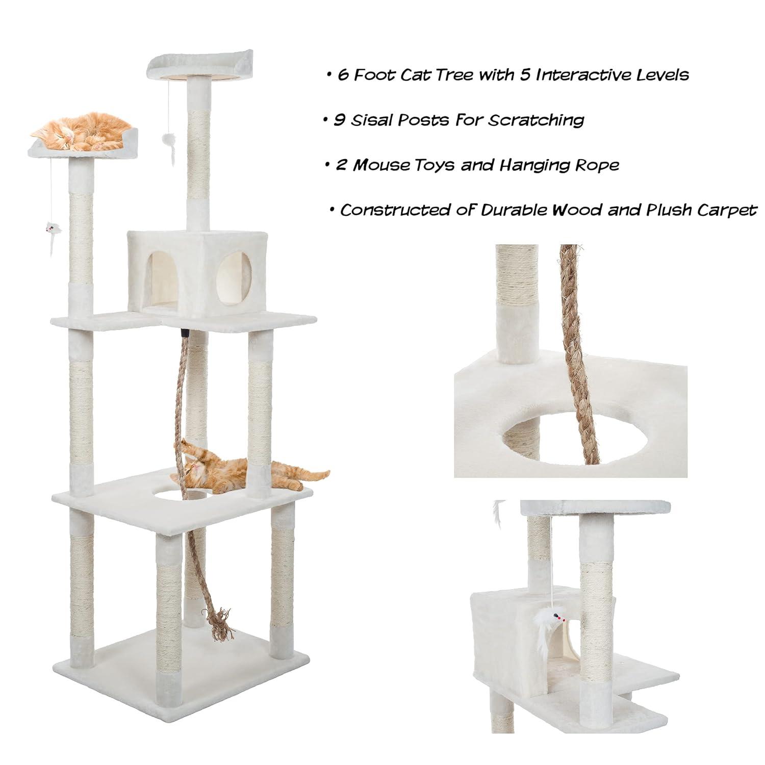 Petmaker PetMaker 6 Foot Cat Tree with Scratch Posts in Ivory