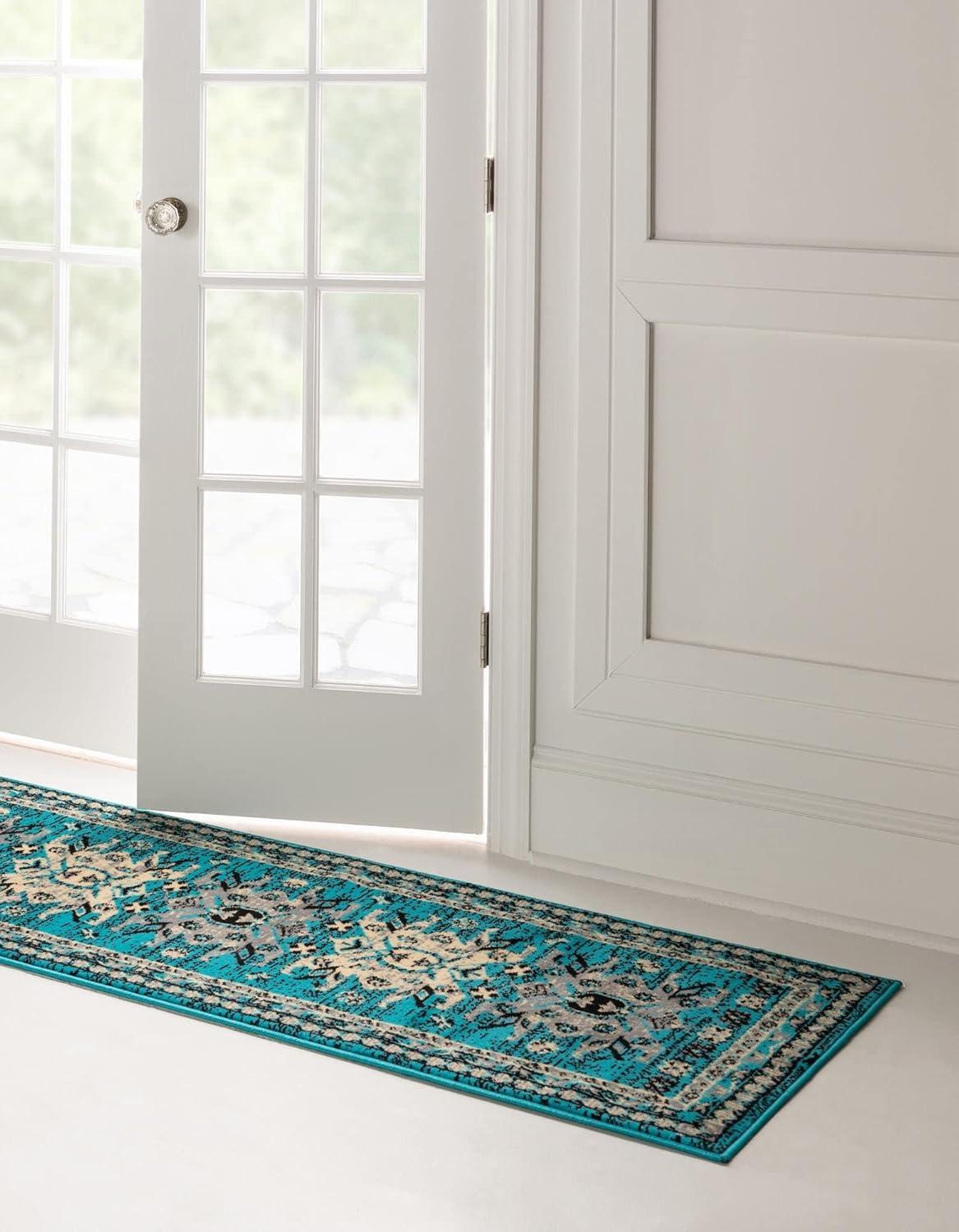 Unique Loom 2' 7 x 10' 0 Runner Turquoise Taftan Oasis Area Rug