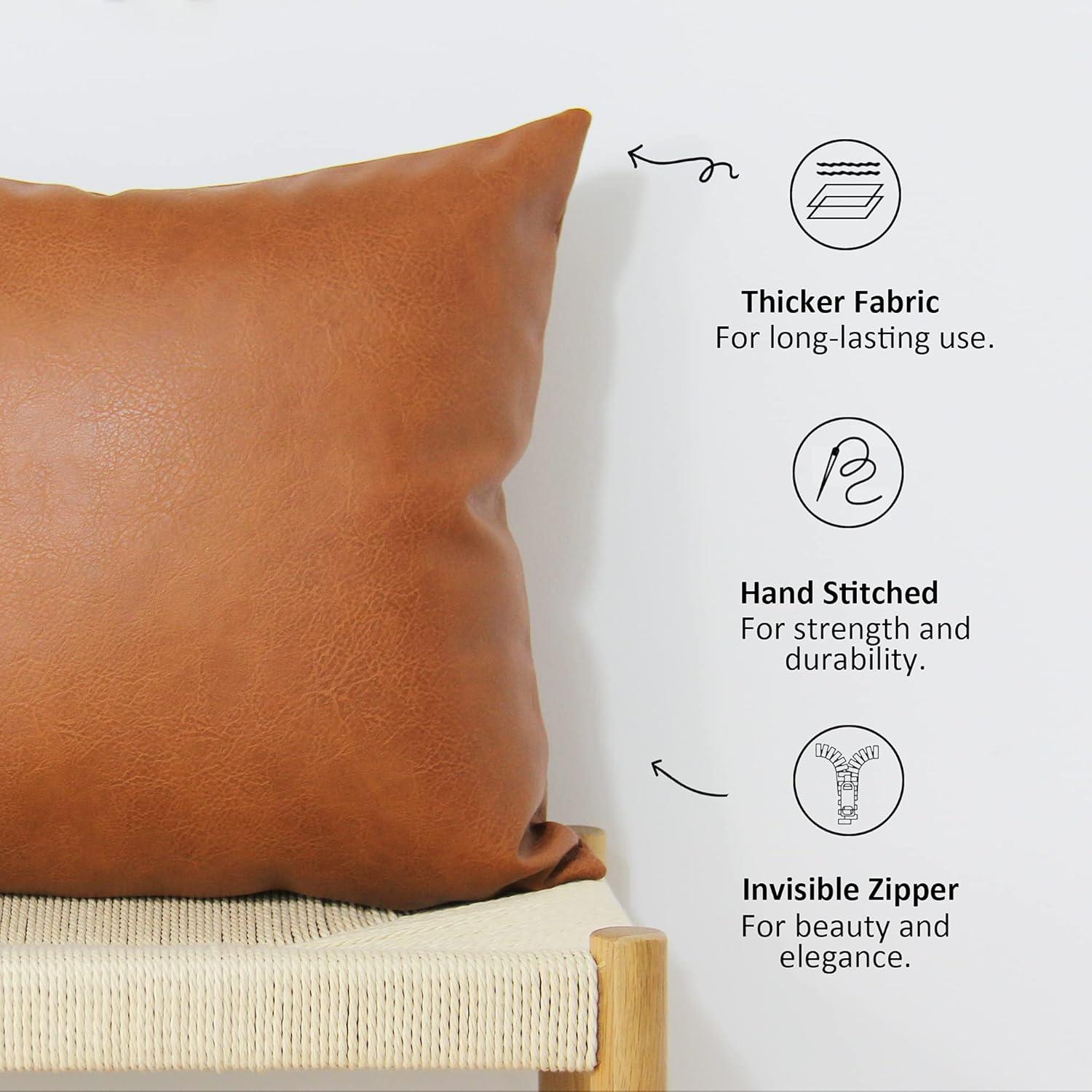 Faux Leather Throw Pillow Covers 18X18 Inch Set of 2 Brown Outdoor Modern Farmhouse Solid Decorative Pillow Covers for Room Couch Living Bedroom Bed Sofa