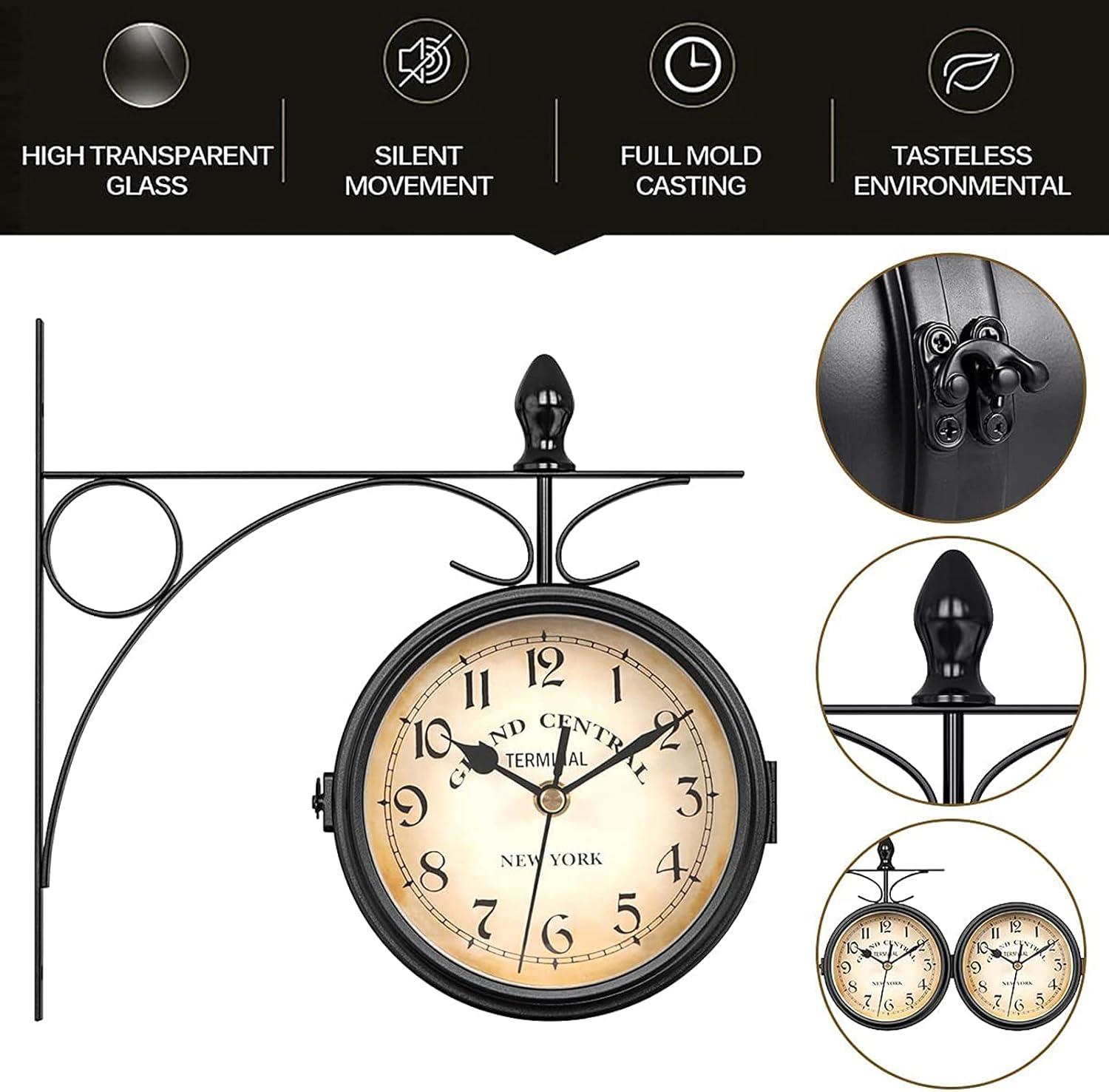 Antique Black Double-Sided Silent Wall Clock with Timer