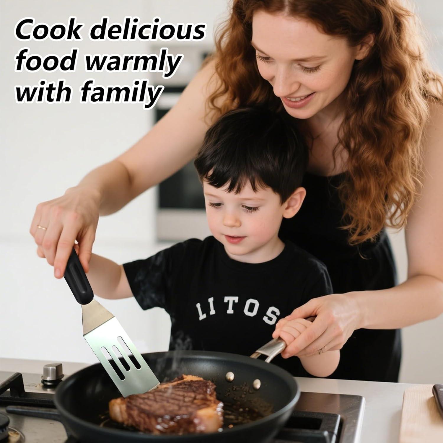 2 Pieces Small Spatula Set, Stainless Steel Mini Serving Spatula for Kitchen Use, Flipping or Cooking for Brownie, Cookie, Lasagna, Pancakes & Cake(Black+Silver)