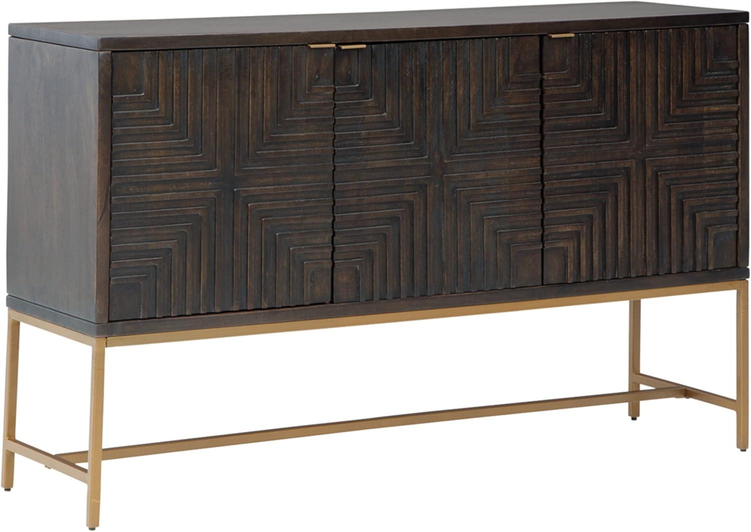 Elinmore 58" Brown and Gold Geometric Accent Cabinet