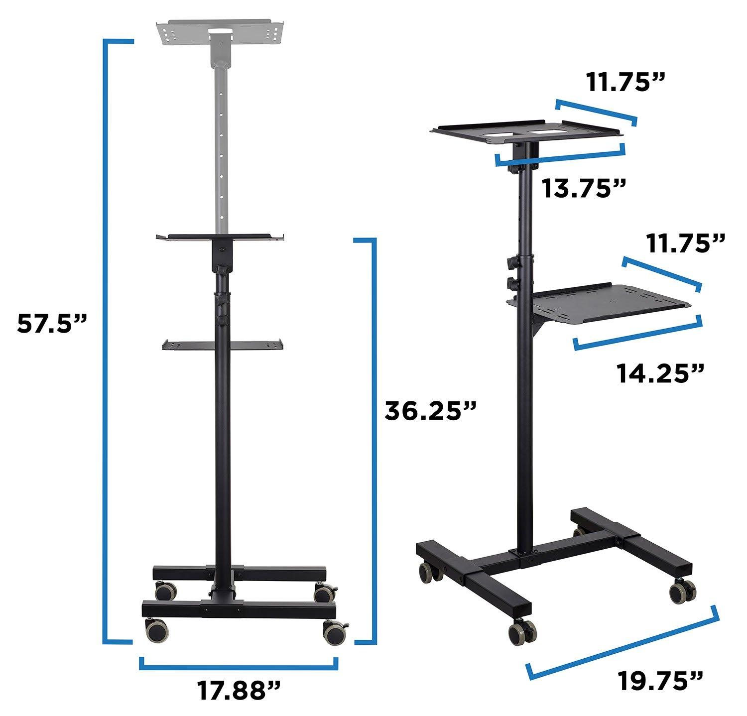 Mount-it Mount-It! Mobile Projector and Laptop Stand with 2 Shelves, Rolling Cart