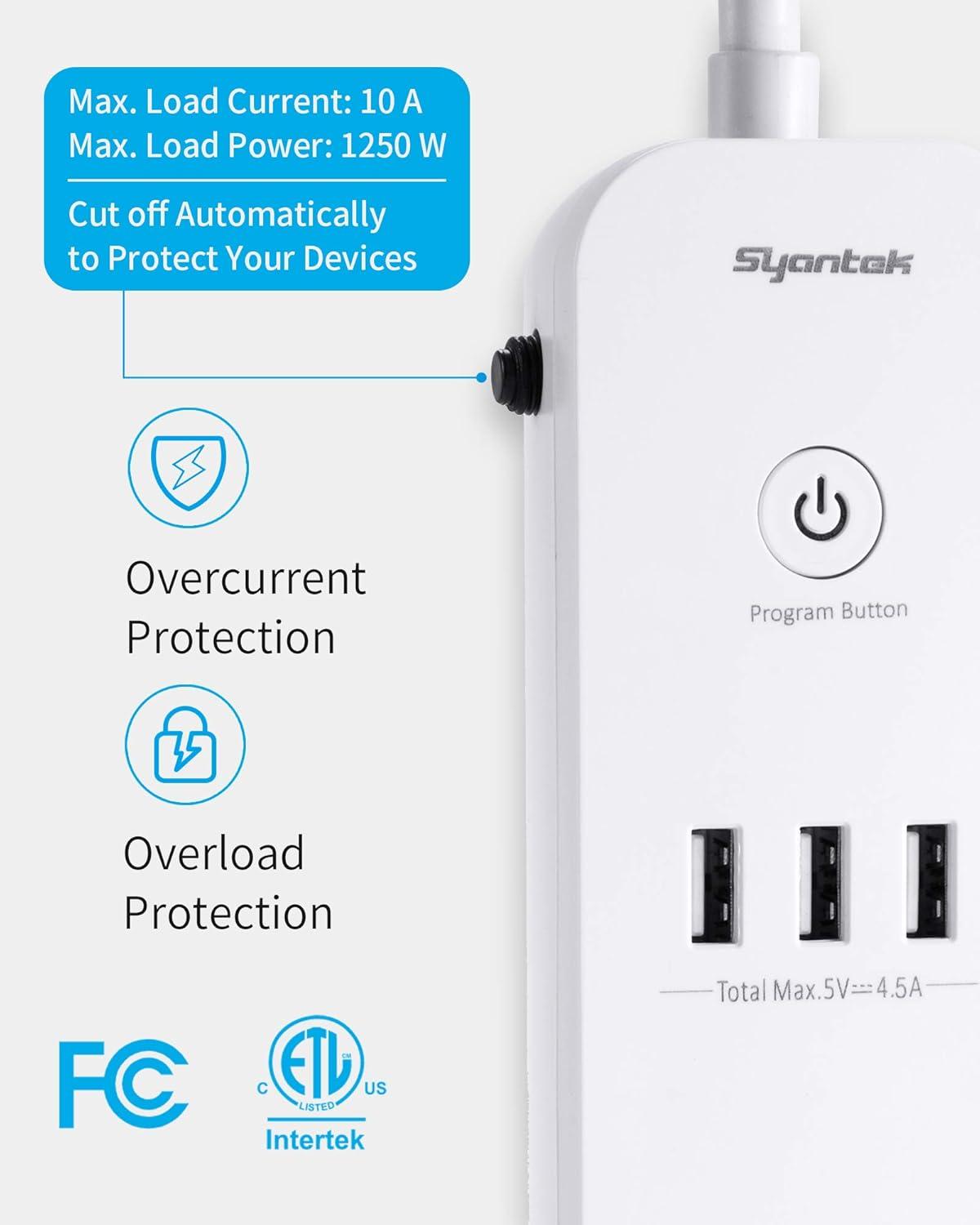 White Remote Control Power Strip with USB Ports and RF Outlets