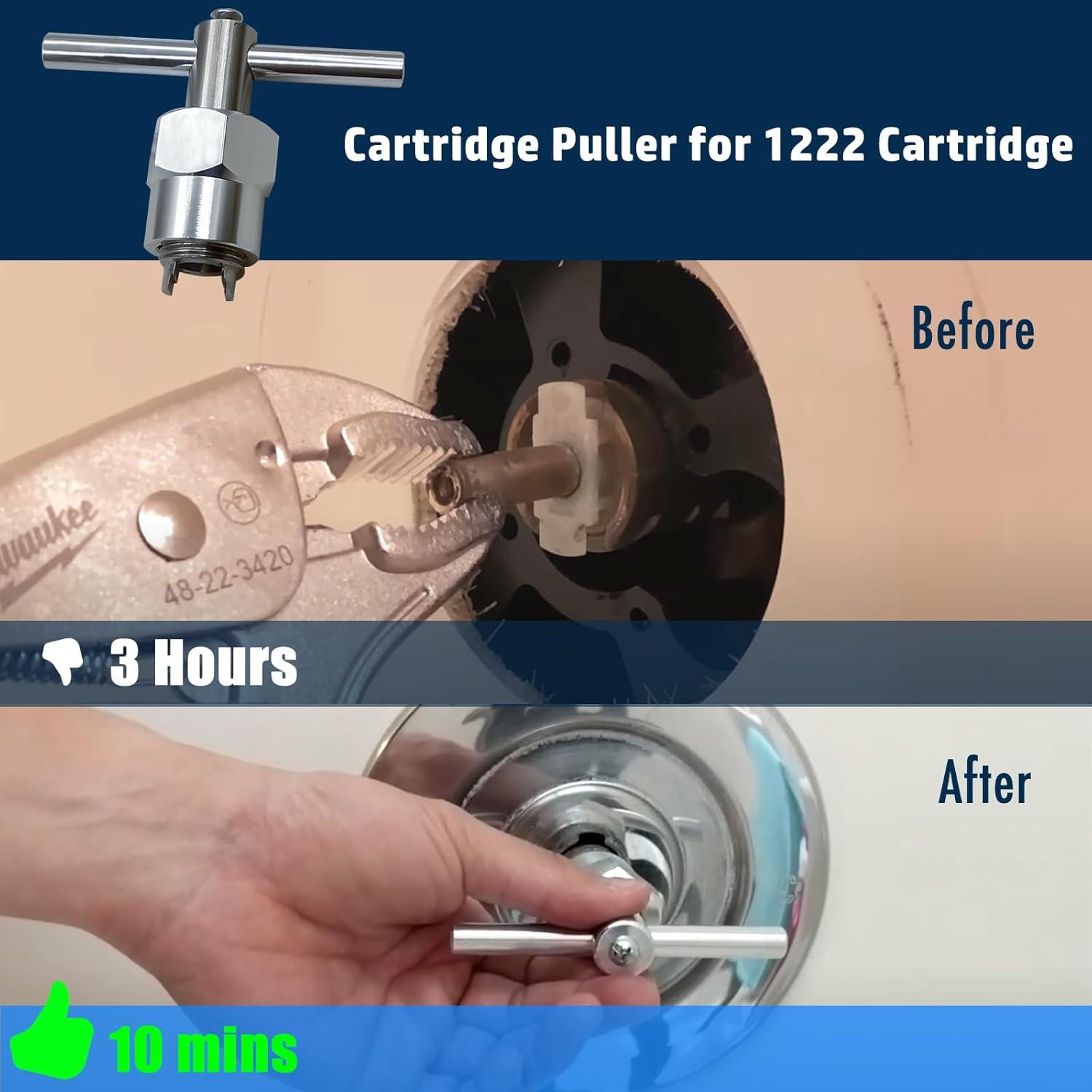 1222 Replacement Cartridge with Moen 104421 Cartridge Puller Removal Tool Retainer Clip Compatible with Moen One-Hanlde Posi Temp 1222B Shower Bathtub Faucet (1222 cartridge +104421 cartridge puller)