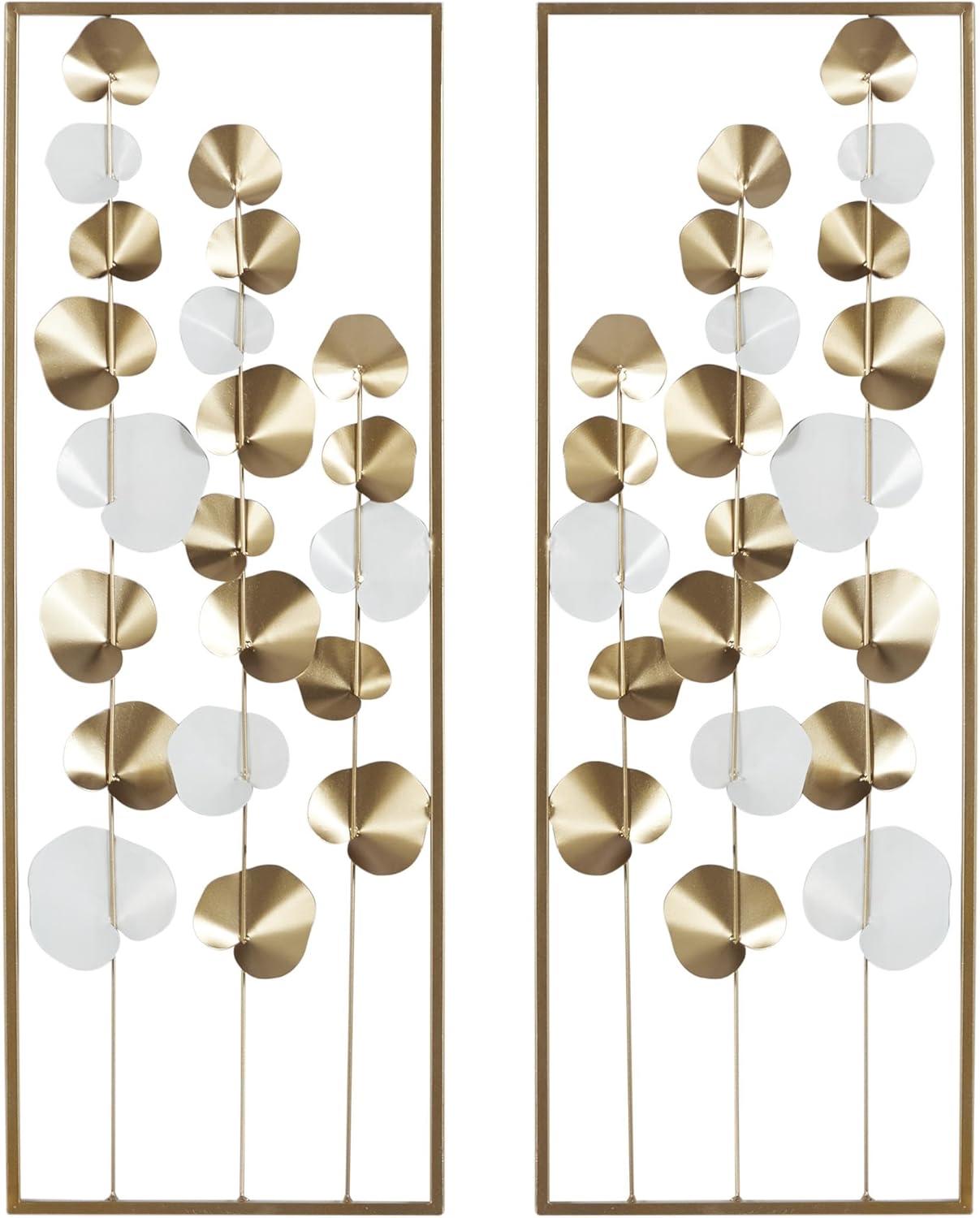 2pc Modern Leaf Ornamental Wall Decor Gold - Olivia & May: Iron Botanical Art, Vertical Display