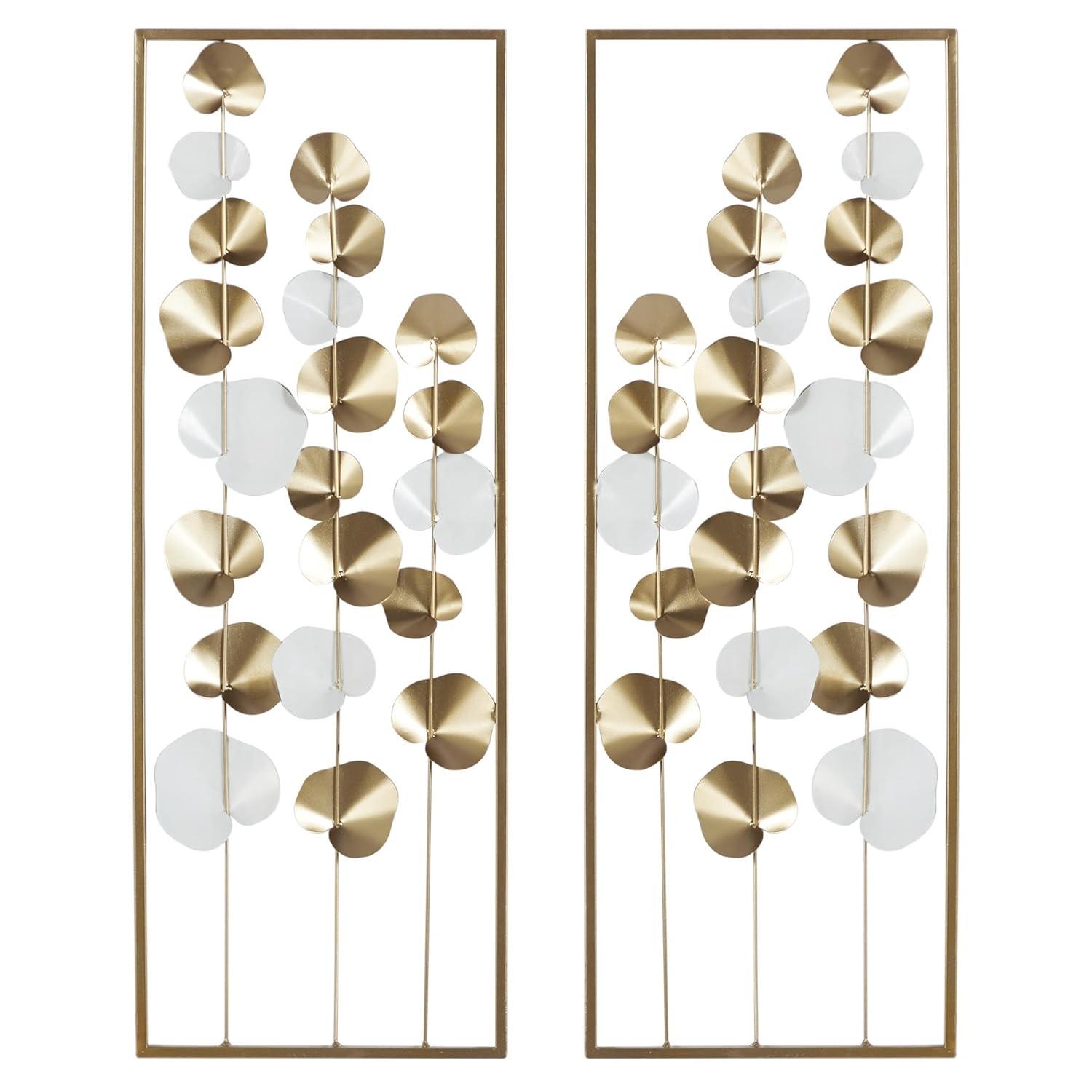 DecMode Gold Metal Floral Wall Decor with White Accents