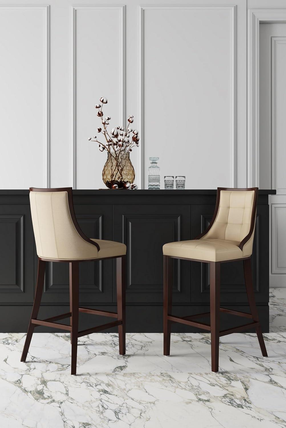 Fifth Avenue Upholstered Beech Wood Faux Leather Barstool Cream - Manhattan Comfort: Padded Back, Armless Design, Fixed Height