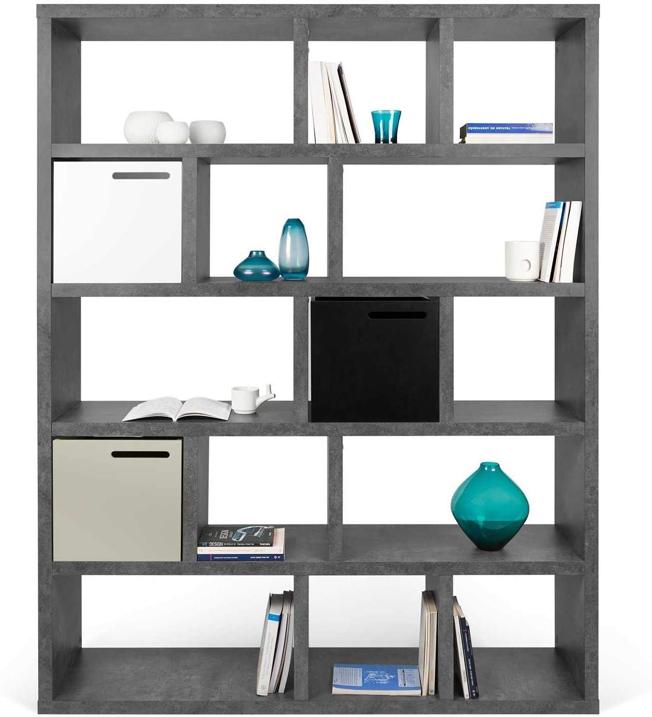 Berlin 5-Tier Wide Bookcase with Concrete Finish and Cubbyholes