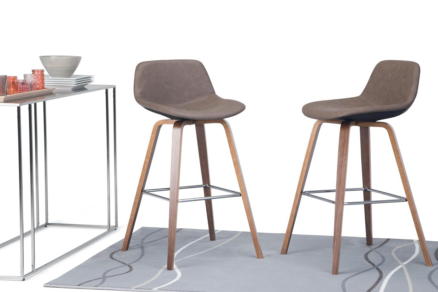 Simpli Home Randolph Mid Century Modern 28 inch Bentwood Counter/ Bar Height Stool (Set of 2) in Distressed Chocolate Brown Vegan Faux Leather