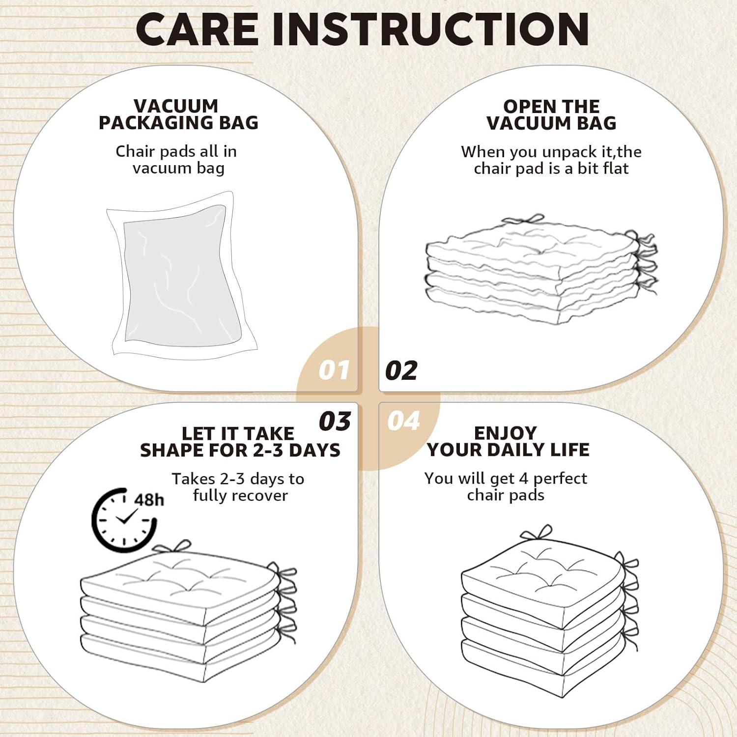 Chair Cushions for Dining Chairs Set of 4, Non Slip Tufted Kitchen Chair Cushions with Ties, Shredded Memory Foam Kitchen Chair Pads, 15.5" x 15.5" x 4", Brown